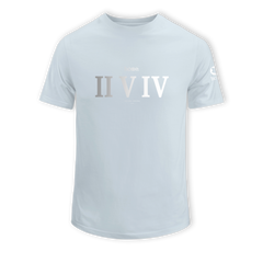 home_254 SHORT-SLEEVED SKY-BLUE T-SHIRT WITH A SILVER ROMAN NUMERALS PRINT – COTTON PLUS FABRIC
