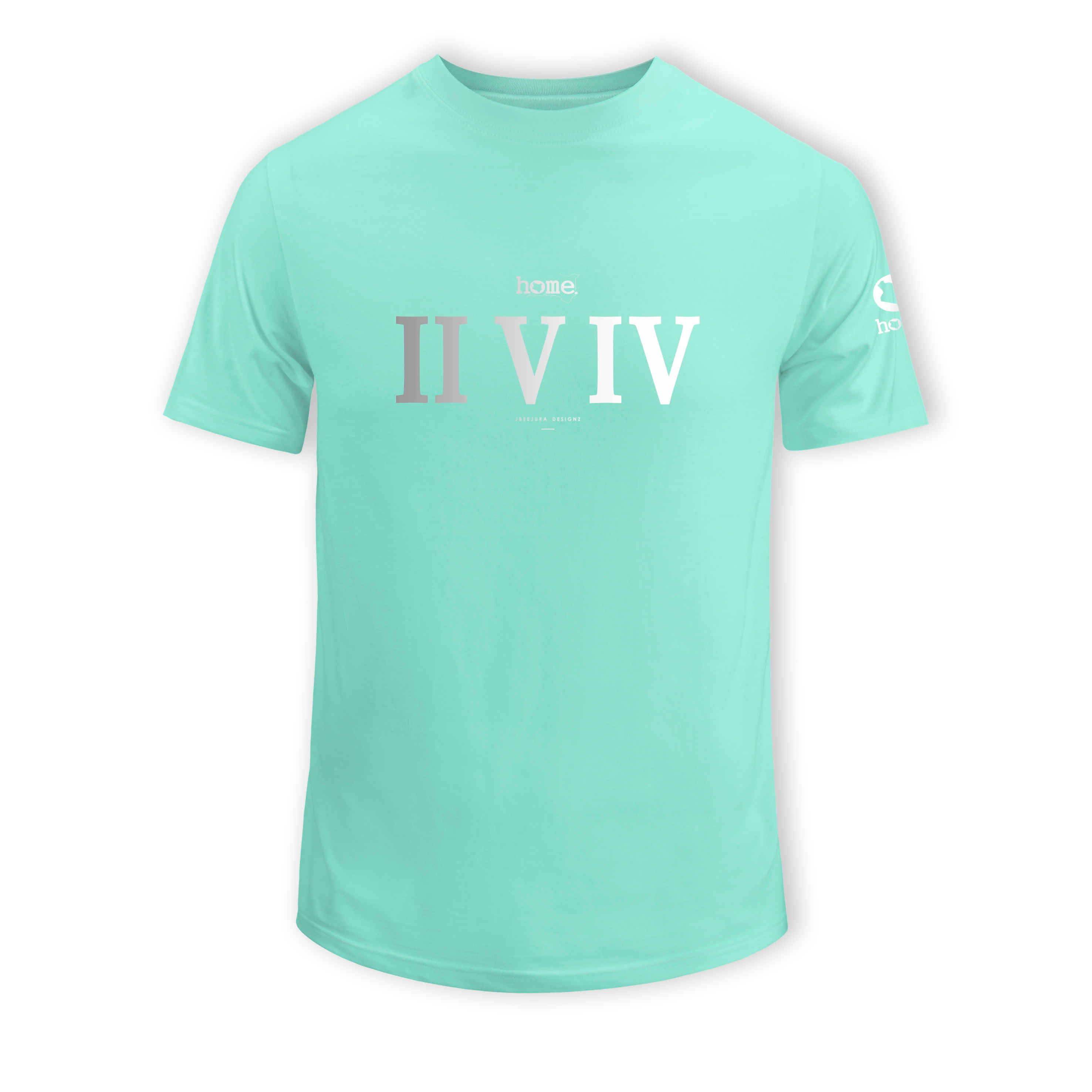home_254 KIDS SHORT-SLEEVED TURQUOISE GREEN T-SHIRT WITH A SILVER ROMAN NUMERALS PRINT – COTTON PLUS FABRIC
