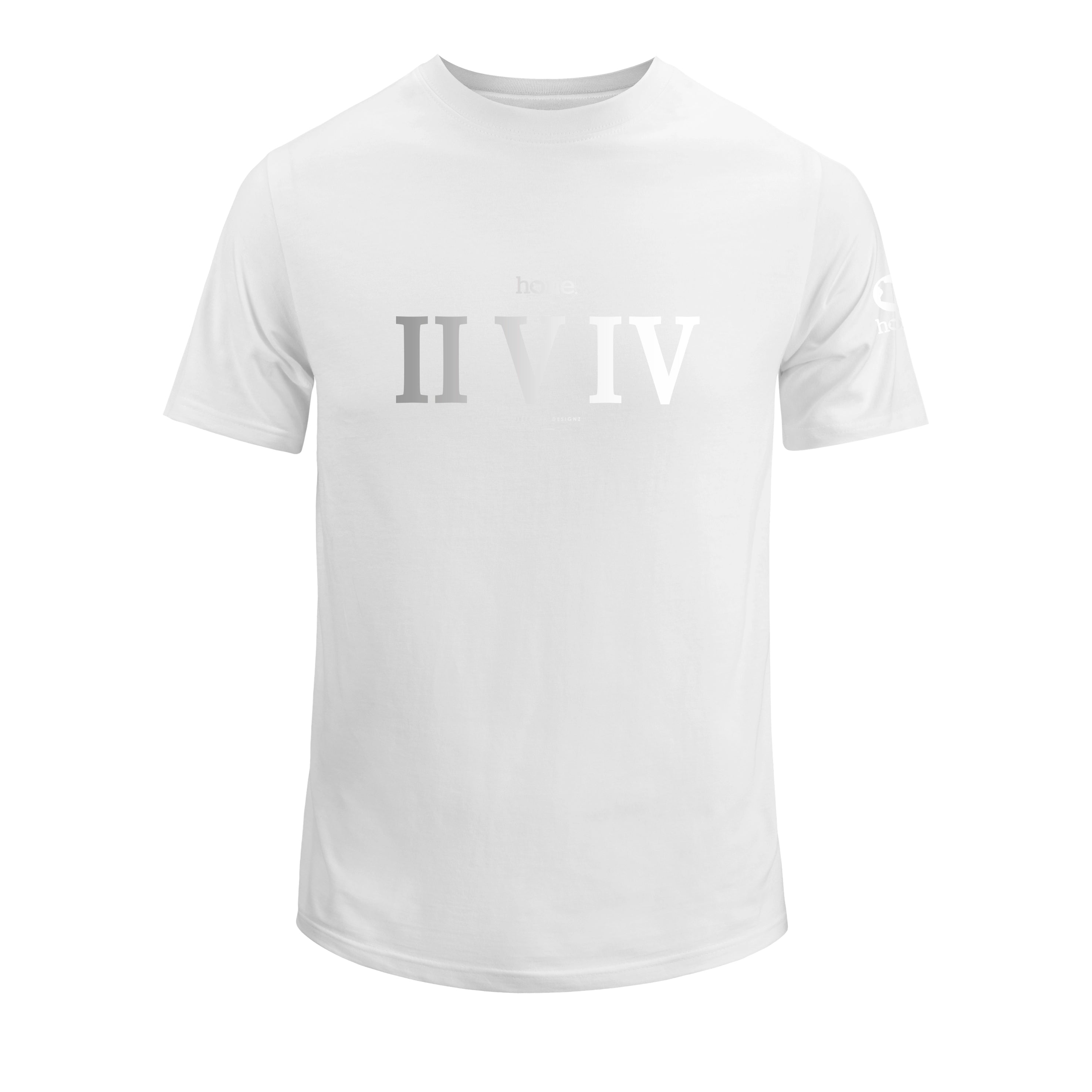 home_254 KIDS SHORT-SLEEVED WHITE T-SHIRT WITH A SILVER ROMAN NUMERALS PRINT – COTTON PLUS FABRIC