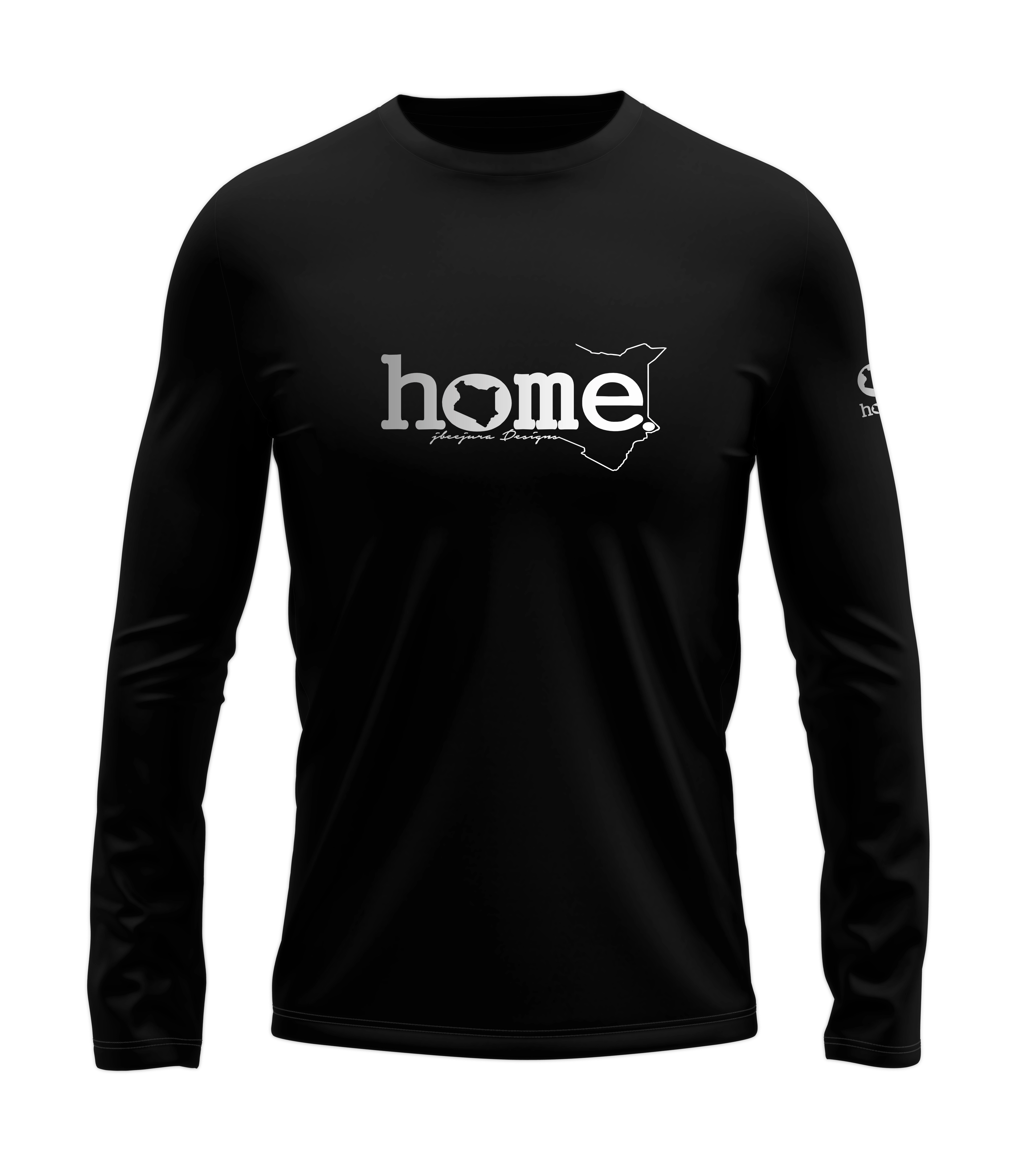 home_254 LONG-SLEEVED BLACK T-SHIRT WITH A SILVER CLASSIC WORDS PRINT – COTTON PLUS FABRIC