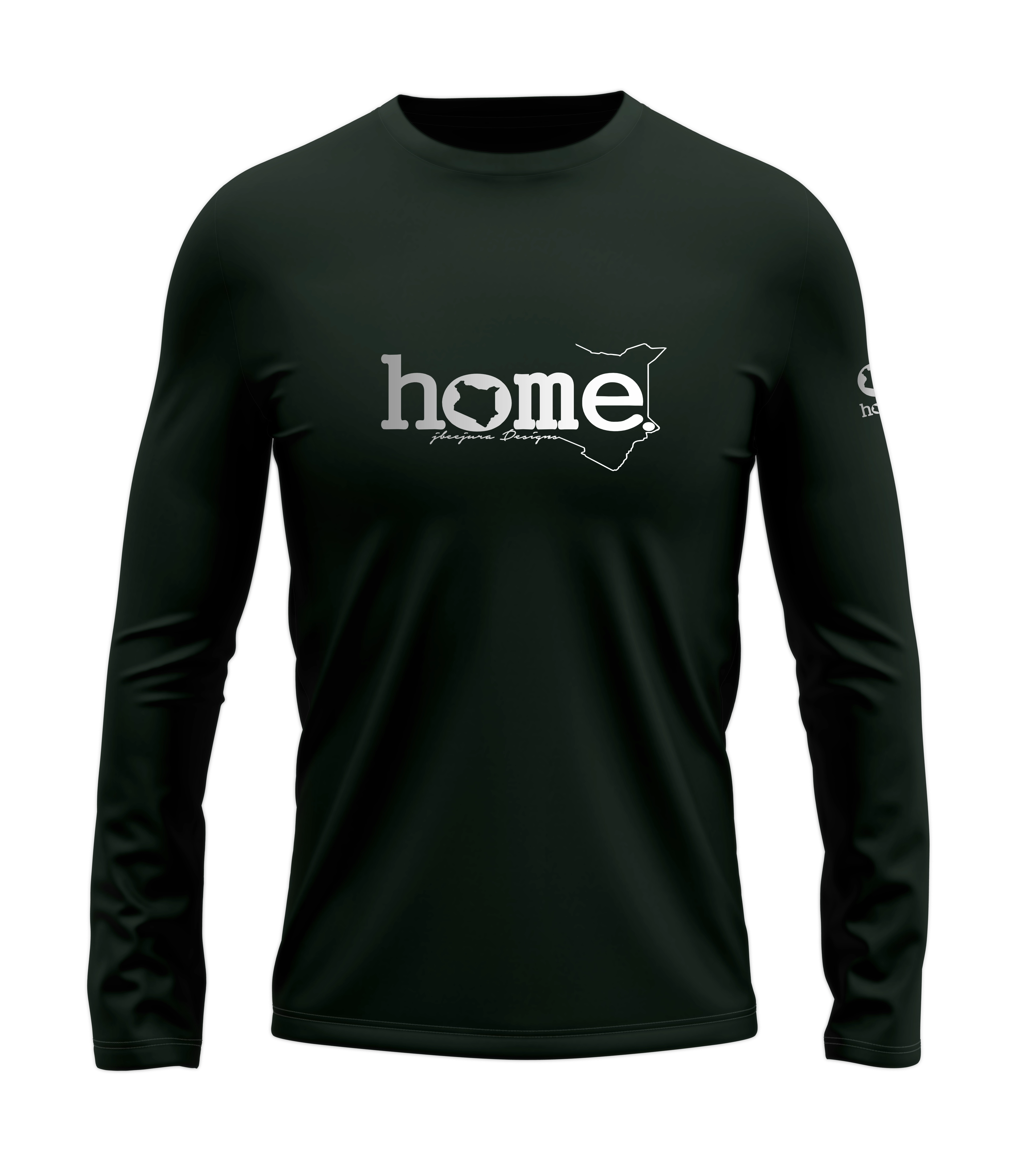 home_254 LONG-SLEEVED FOREST GREEN T-SHIRT WITH A SILVER CLASSIC WORDS PRINT – COTTON PLUS FABRIC