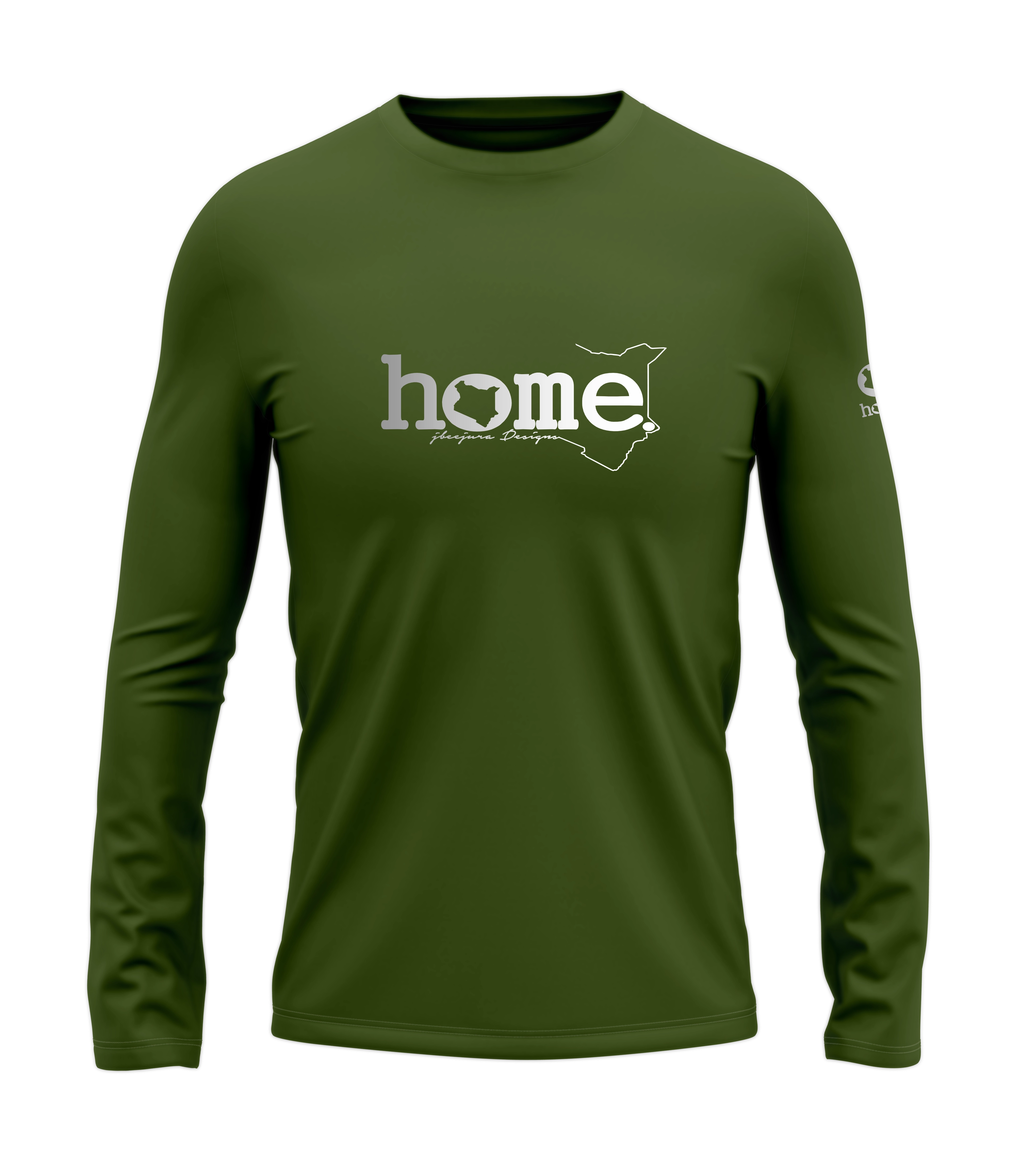home_254 LONG-SLEEVED JUNGLE GREEN T-SHIRT WITH A SILVER CLASSIC WORDS PRINT – COTTON PLUS FABRIC