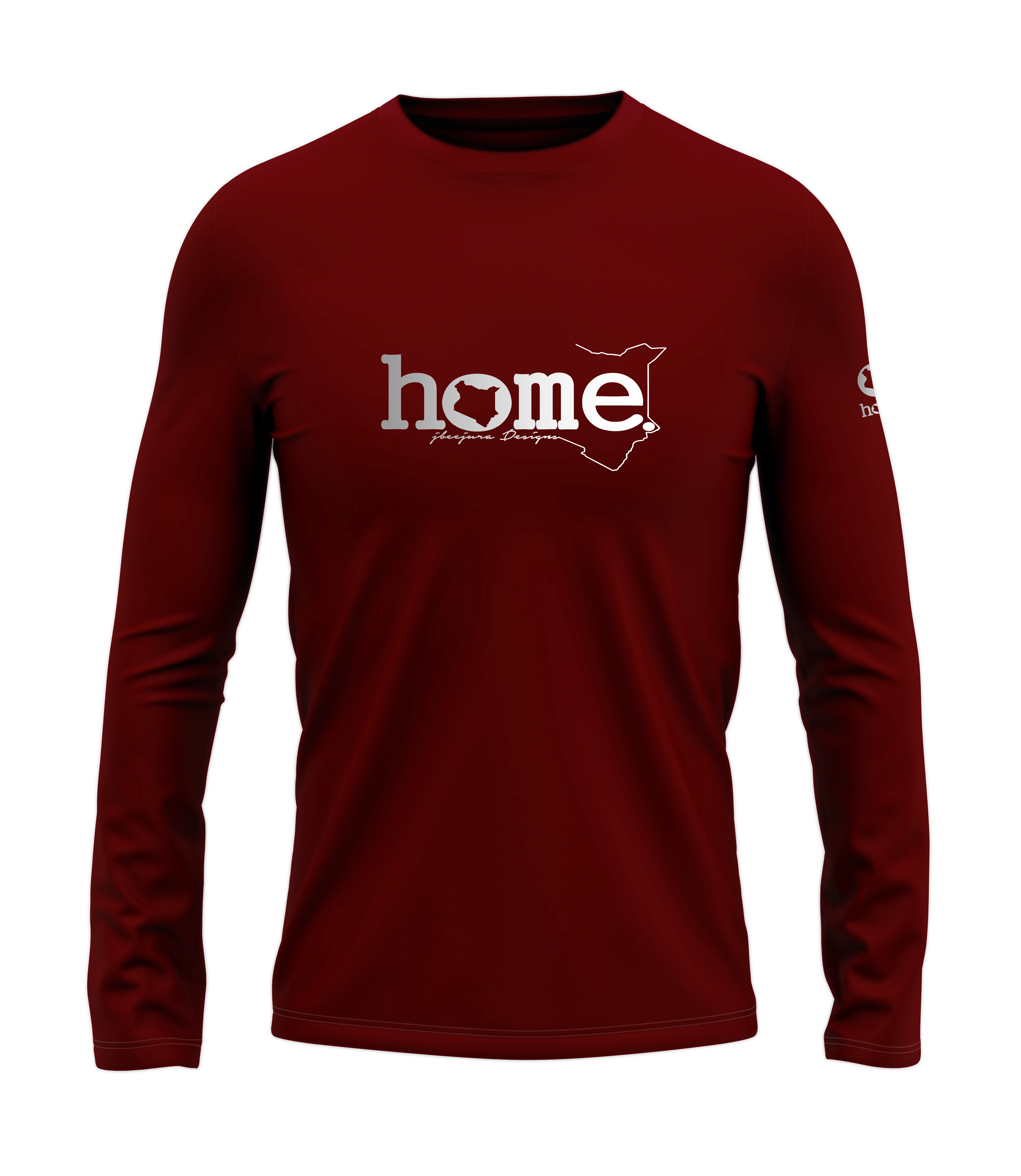 home_254 LONG-SLEEVED MAROON RED T-SHIRT WITH A SILVER CLASSIC WORDS PRINT – COTTON PLUS FABRIC