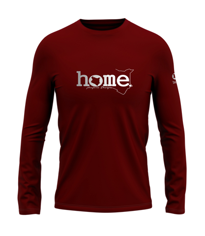 home_254 LONG-SLEEVED MAROON RED T-SHIRT WITH A SILVER CLASSIC WORDS PRINT – COTTON PLUS FABRIC