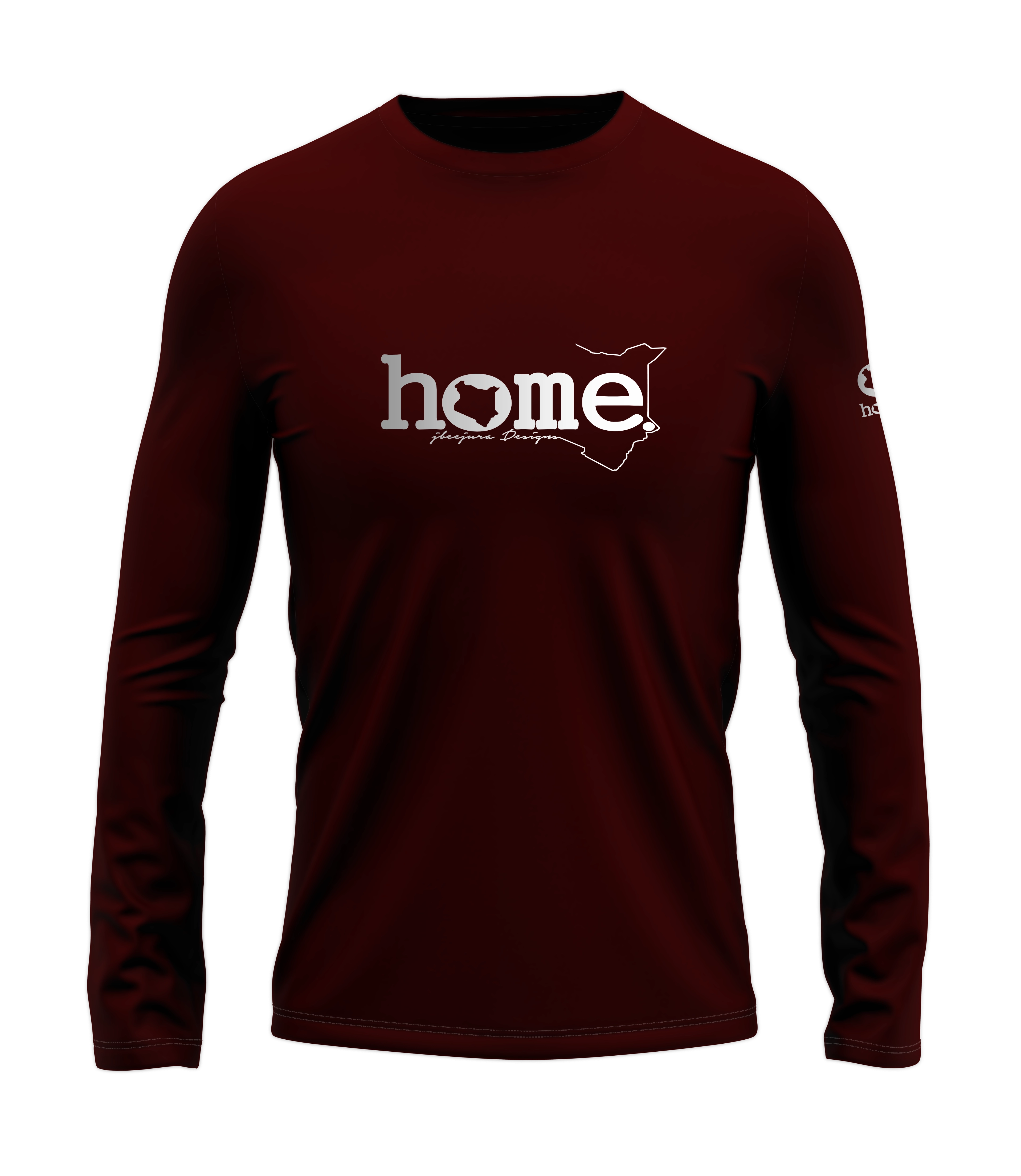 home_254 LONG-SLEEVED MAROON T-SHIRT WITH A SILVER CLASSIC WORDS PRINT – COTTON PLUS FABRIC