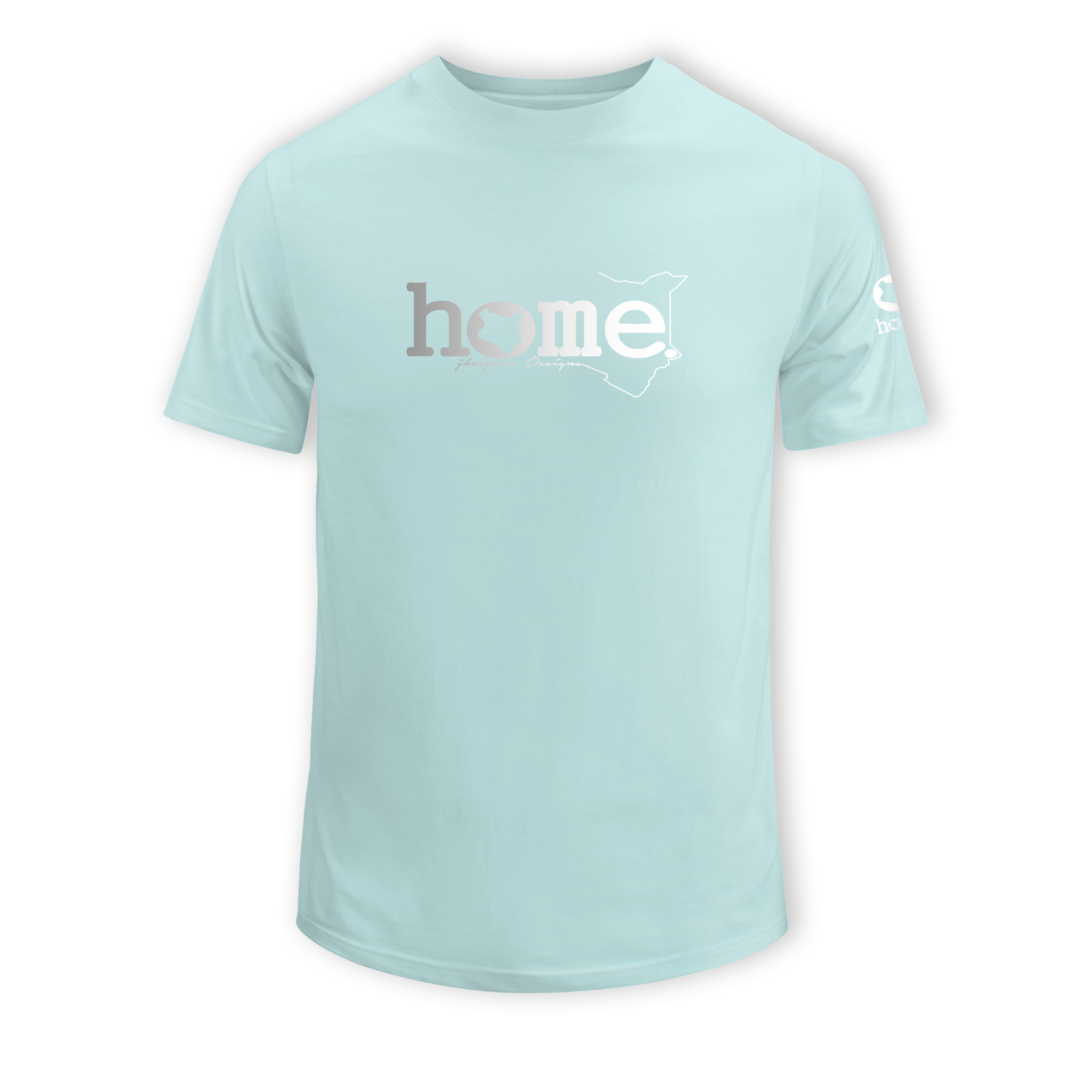 home_254 KIDS SHORT-SLEEVED MISTY BLUE T-SHIRT WITH A SILVER CLASSIC WORDS PRINT – COTTON PLUS FABRIC