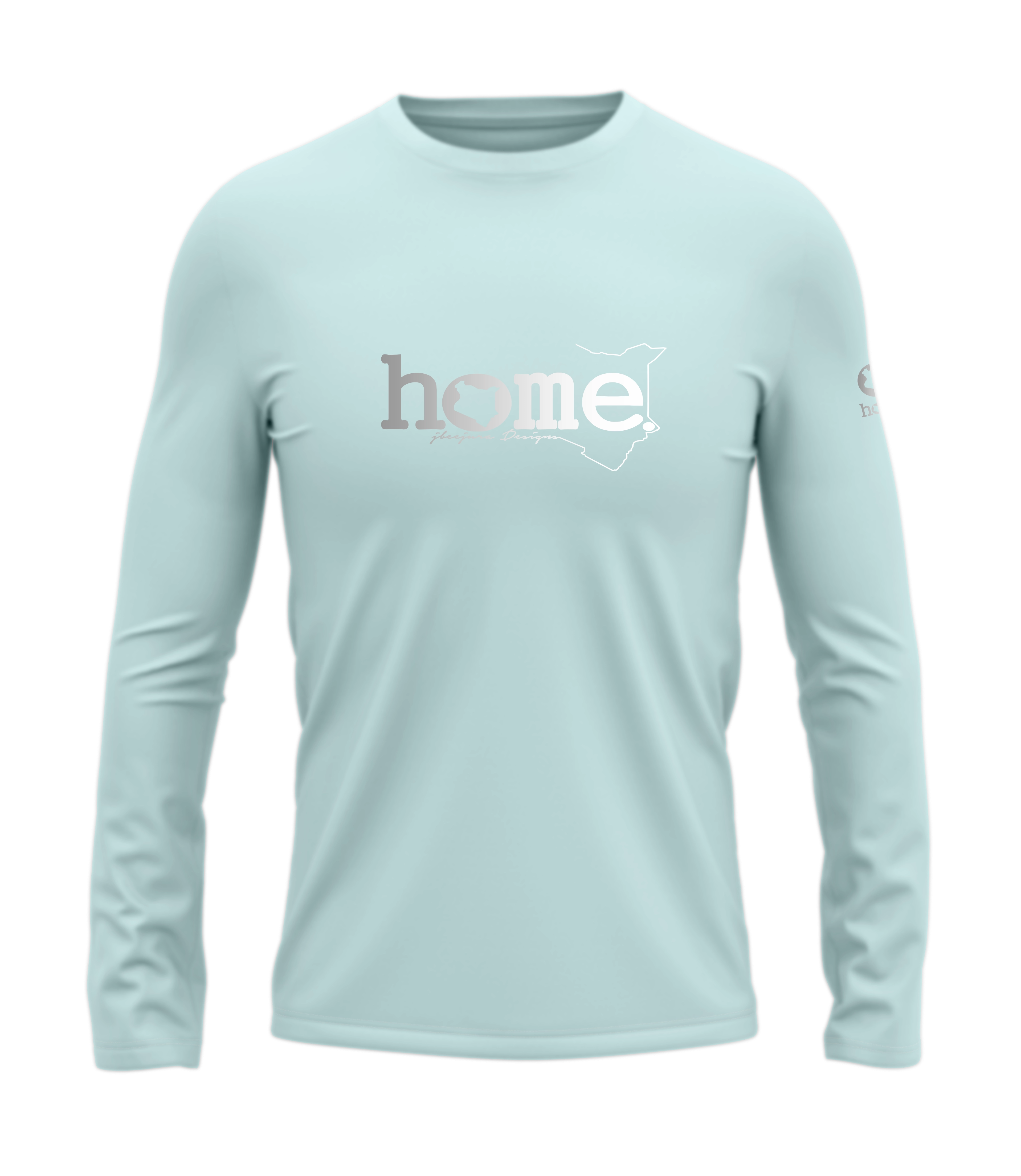 home_254 LONG-SLEEVED MISTY BLUE T-SHIRT WITH A SILVER CLASSIC WORDS PRINT – COTTON PLUS FABRIC