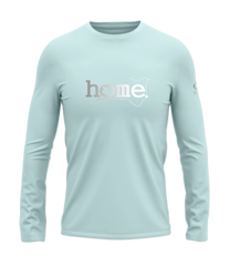 home_254 LONG-SLEEVED MISTY BLUE T-SHIRT WITH A SILVER CLASSIC WORDS PRINT – COTTON PLUS FABRIC