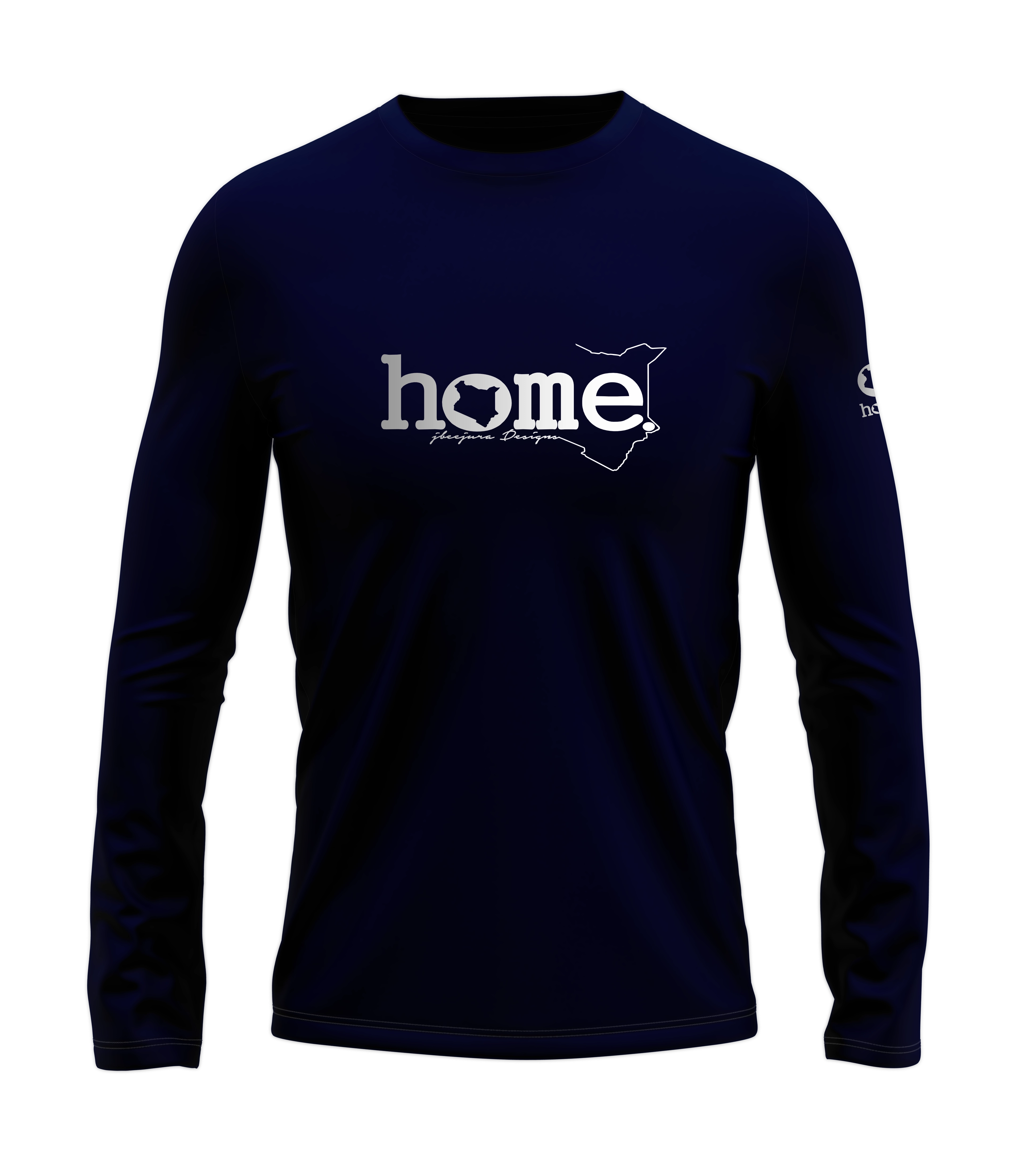 home_254 LONG-SLEEVED NAVY BLUE T-SHIRT WITH A SILVER CLASSIC WORDS PRINT – COTTON PLUS FABRIC