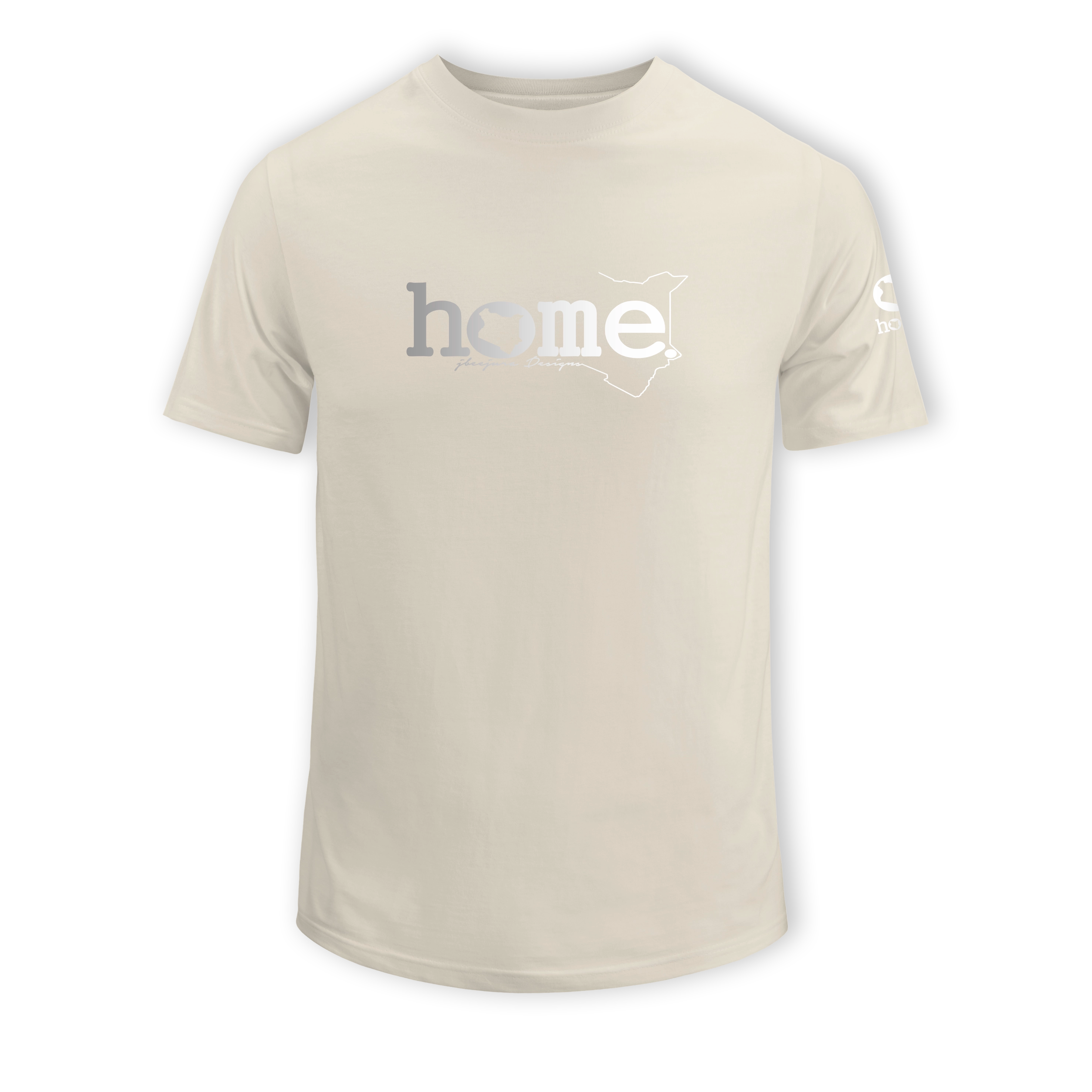 home_254 SHORT-SLEEVED NUDE T-SHIRT WITH A SILVER CLASSIC WORDS PRINT – COTTON PLUS FABRIC