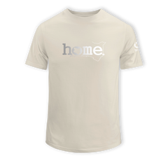 home_254 SHORT-SLEEVED NUDE T-SHIRT WITH A SILVER CLASSIC WORDS PRINT – COTTON PLUS FABRIC