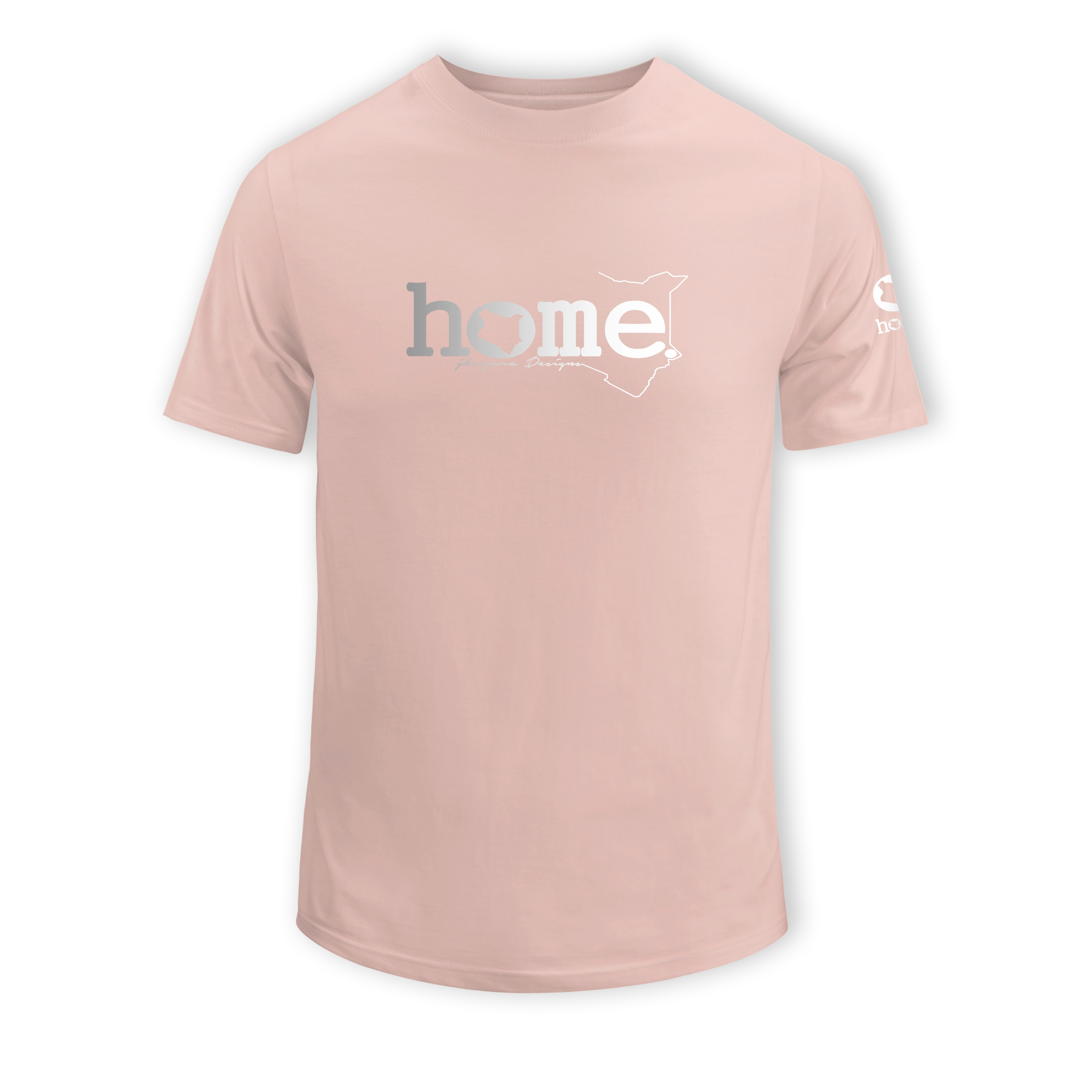 home_254 SHORT-SLEEVED PEACH T-SHIRT WITH A SILVER CLASSIC WORDS PRINT – COTTON PLUS FABRIC