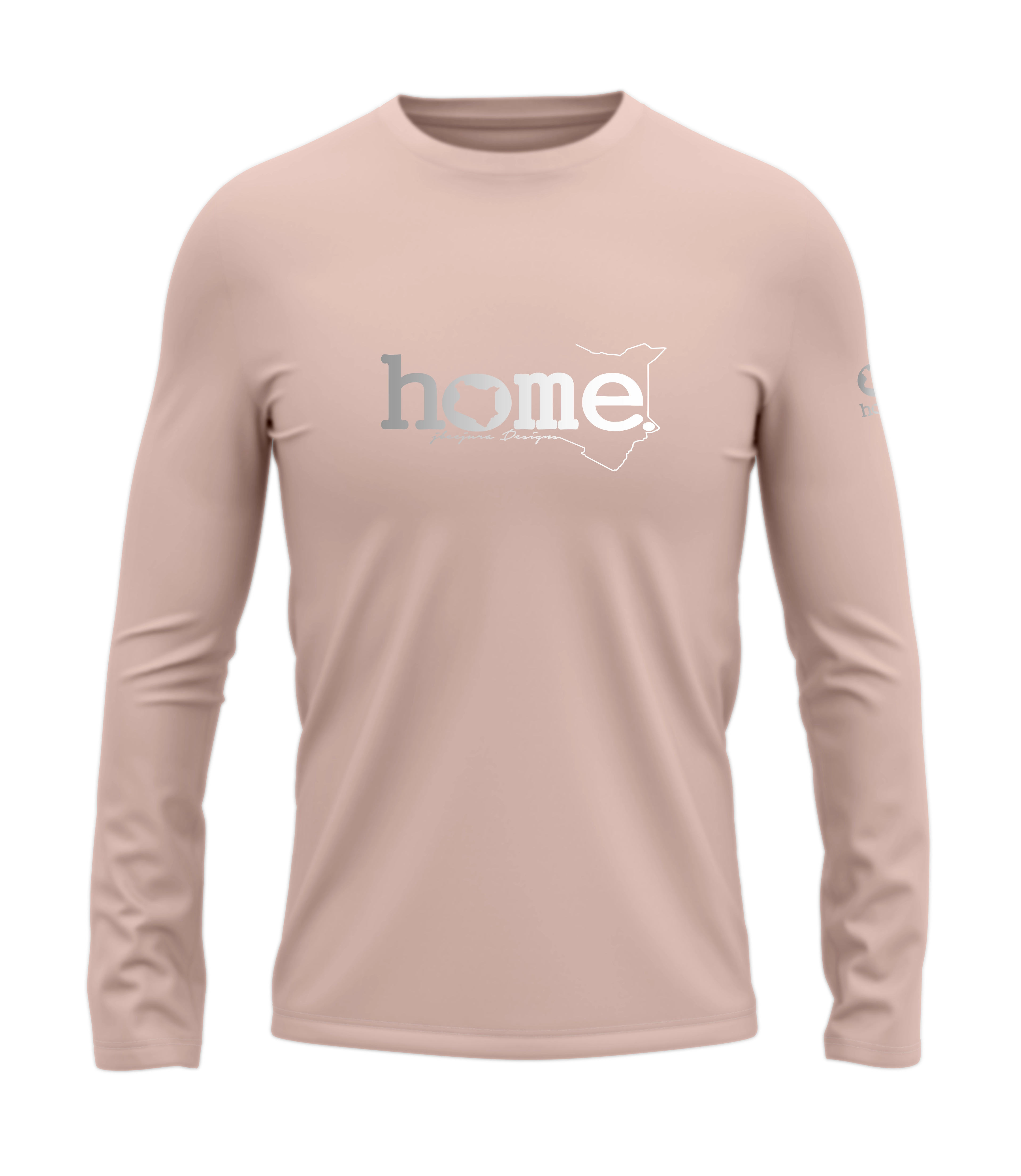 home_254 LONG-SLEEVED PEACH T-SHIRT WITH A SILVER CLASSIC WORDS PRINT – COTTON PLUS FABRIC