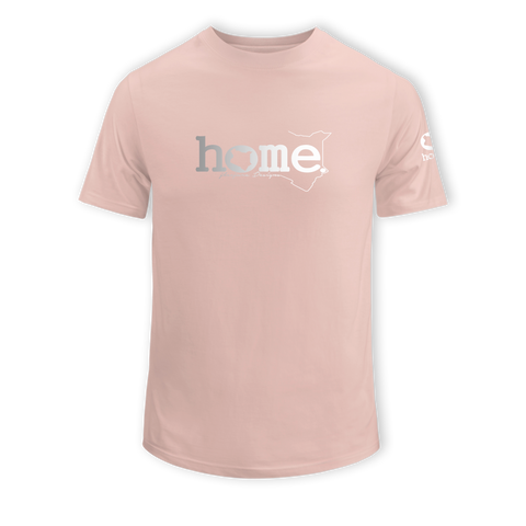 home_254 SHORT-SLEEVED PEACH T-SHIRT WITH A SILVER CLASSIC WORDS PRINT – COTTON PLUS FABRIC