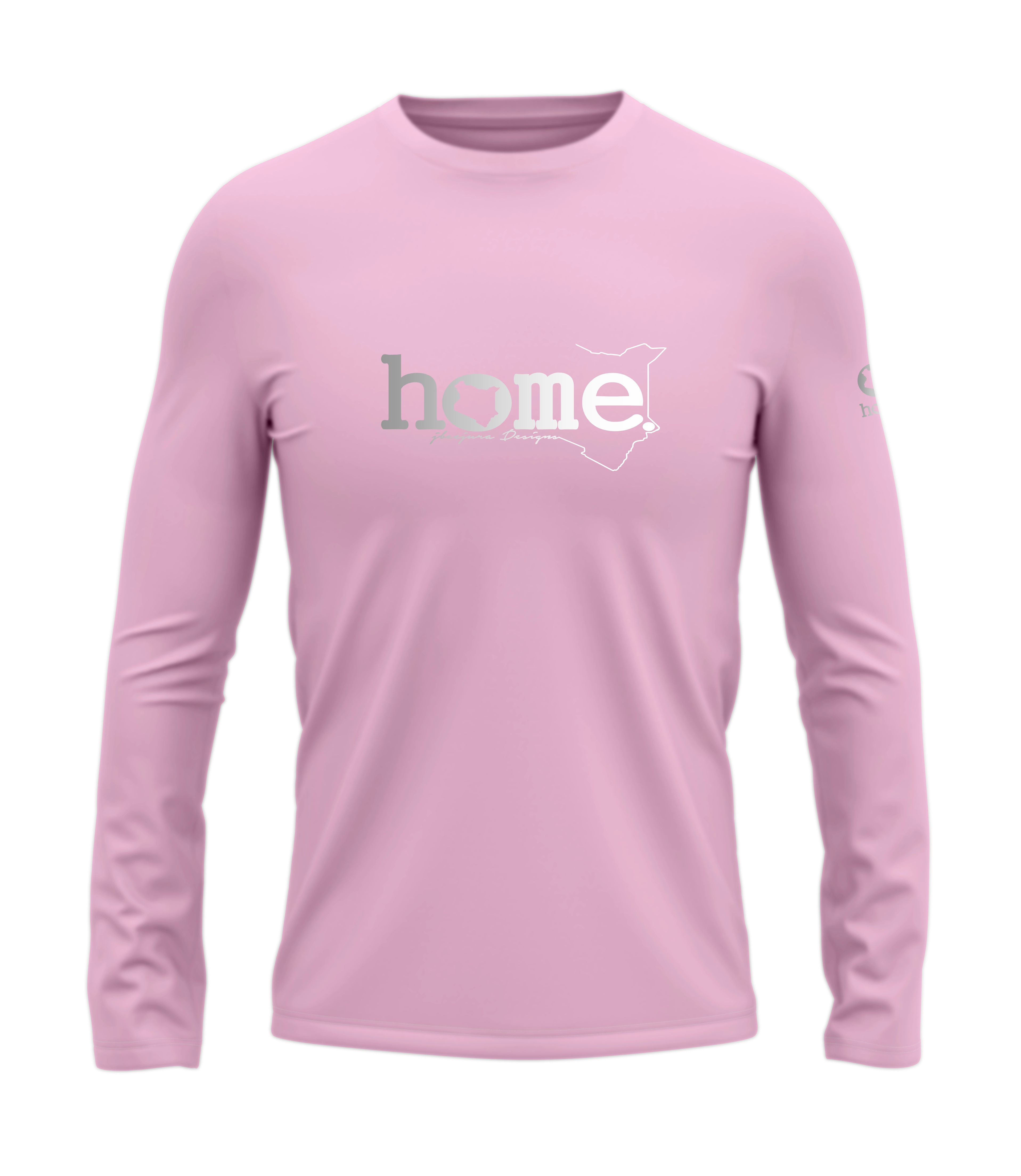 home_254 LONG-SLEEVED PINK T-SHIRT WITH A SILVER CLASSIC WORDS PRINT – COTTON PLUS FABRIC