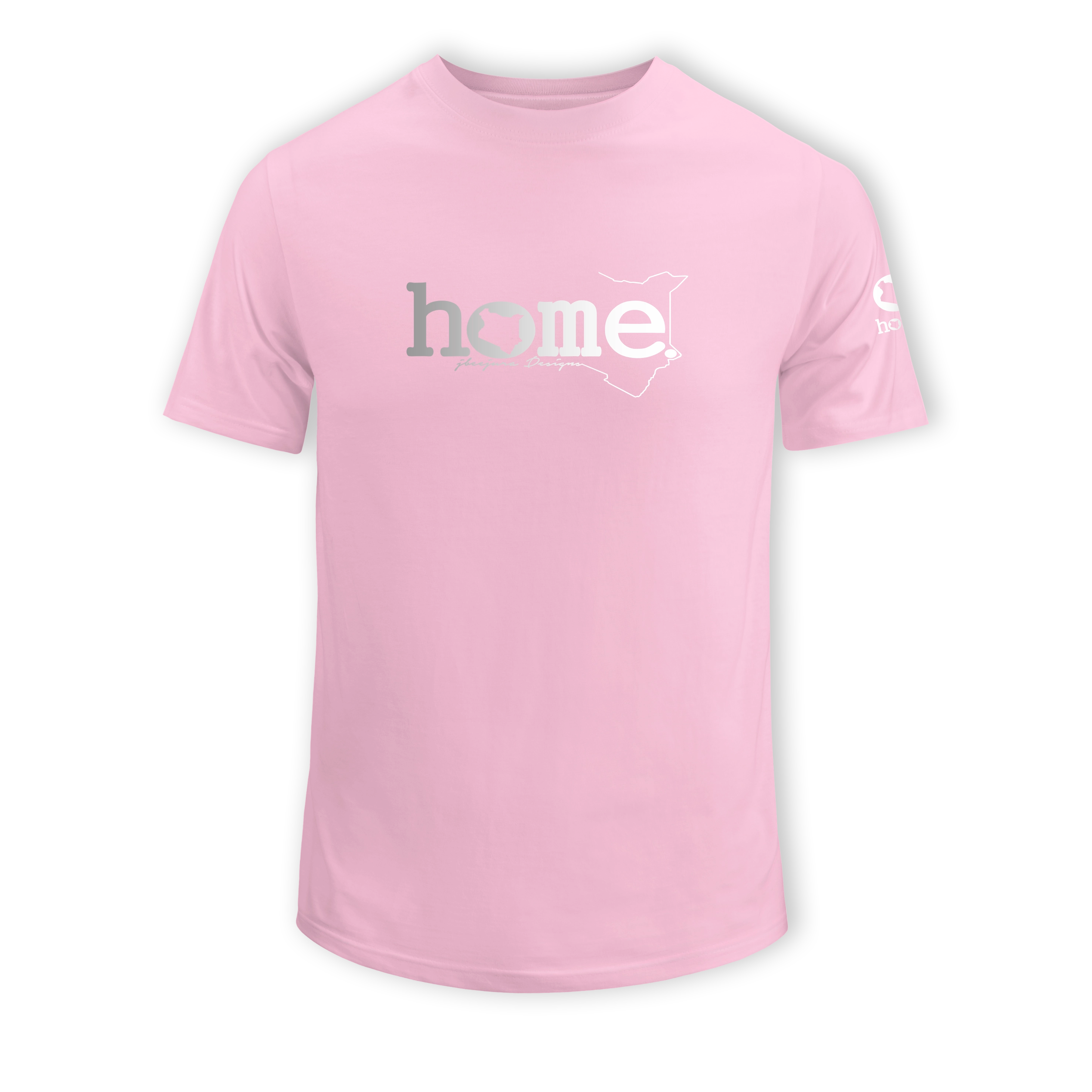 home_254 KIDS SHORT-SLEEVED PINK T-SHIRT WITH A SILVER CLASSIC WORDS PRINT – COTTON PLUS FABRIC