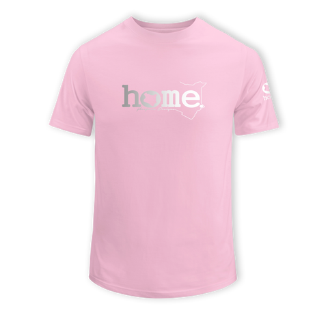 home_254 KIDS SHORT-SLEEVED PINK T-SHIRT WITH A SILVER CLASSIC WORDS PRINT – COTTON PLUS FABRIC