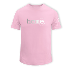 home_254 KIDS SHORT-SLEEVED PINK T-SHIRT WITH A SILVER CLASSIC WORDS PRINT – COTTON PLUS FABRIC