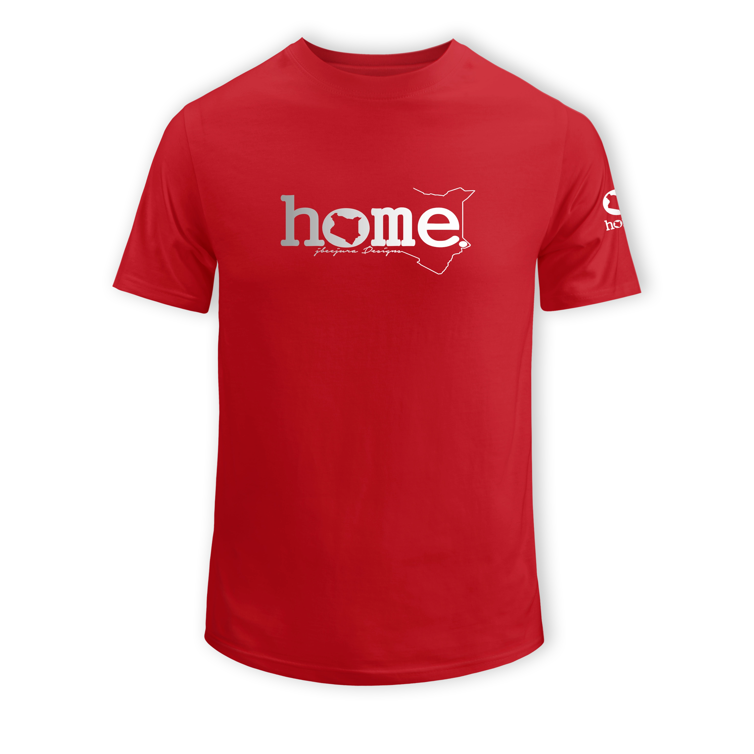 home_254 SHORT-SLEEVED RED T-SHIRT WITH A SILVER CLASSIC WORDS PRINT – COTTON PLUS FABRIC