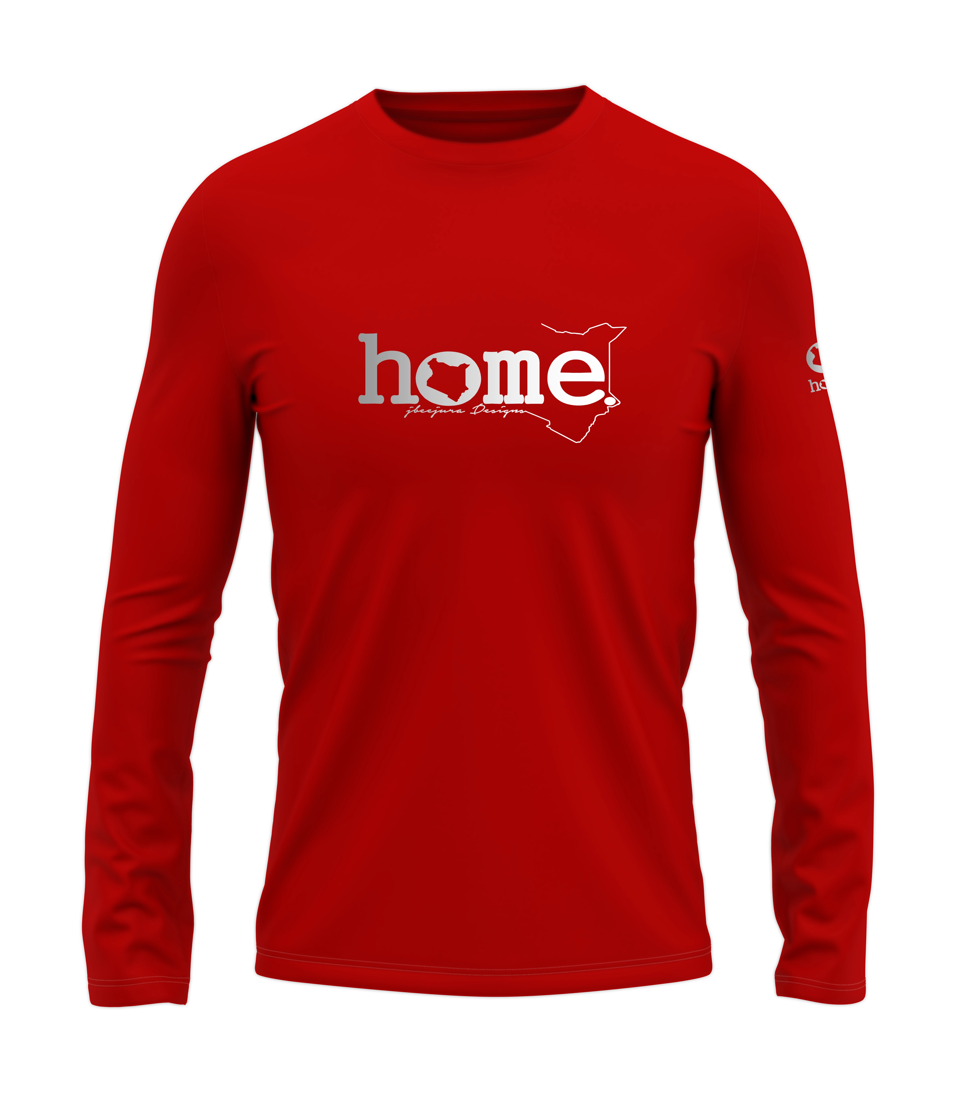 home_254 LONG-SLEEVED RED T-SHIRT WITH A SILVER CLASSIC WORDS PRINT – COTTON PLUS FABRIC