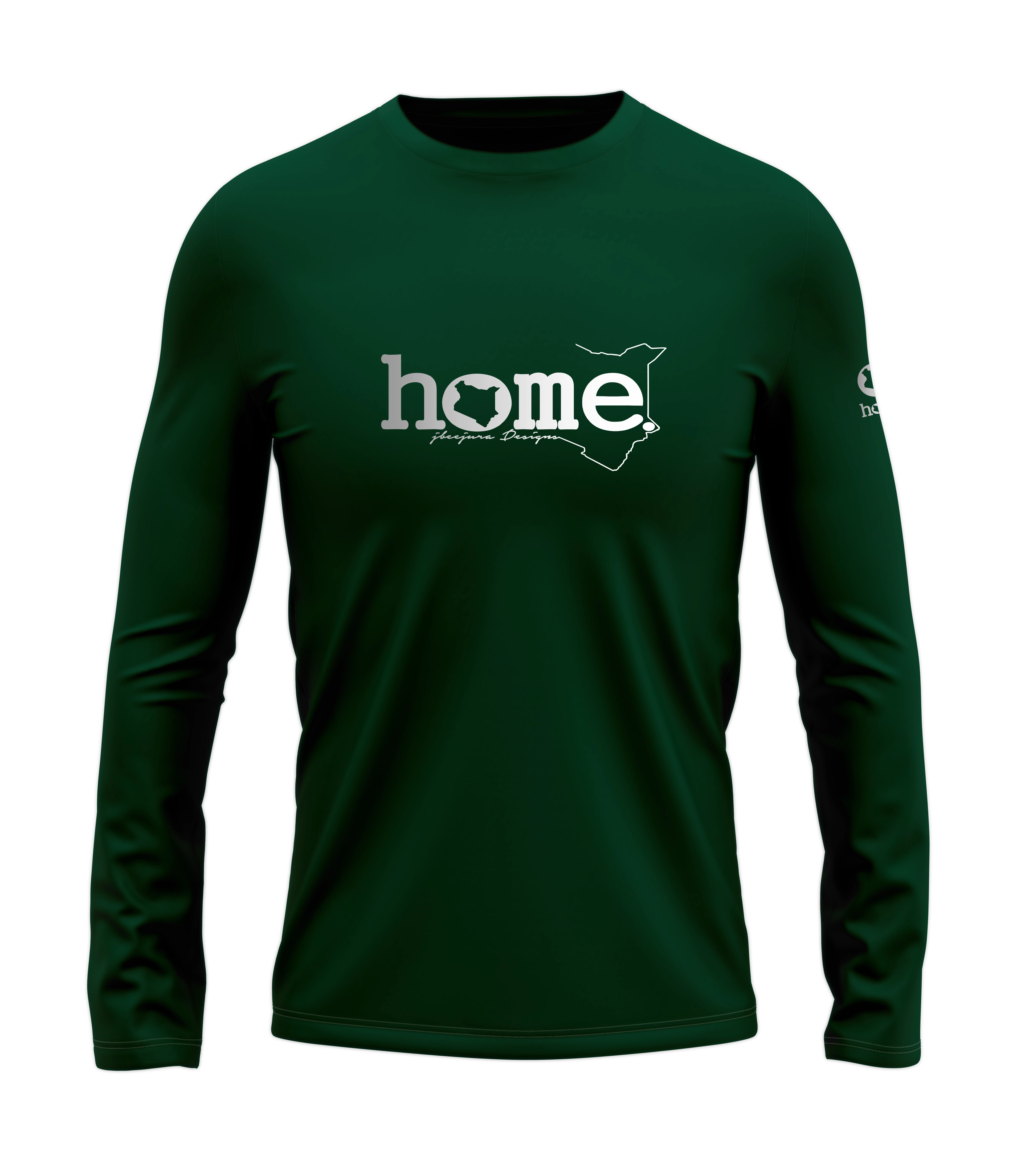 home_254 LONG-SLEEVED RICH GREEN T-SHIRT WITH A SILVER CLASSIC WORDS PRINT – COTTON PLUS FABRIC