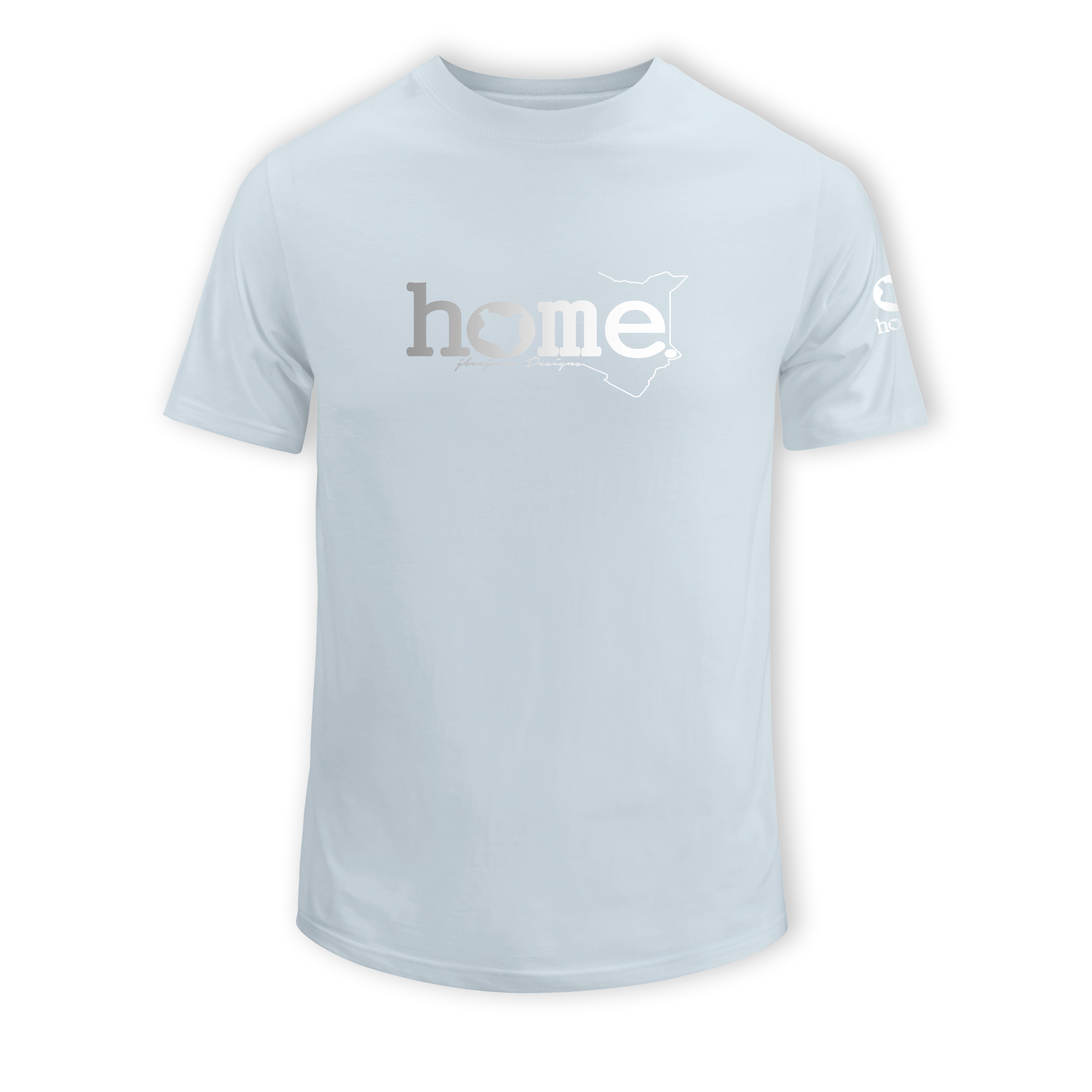 home_254 SHORT-SLEEVED SKY-BLUE T-SHIRT WITH A SILVER CLASSIC WORDS PRINT – COTTON PLUS FABRIC