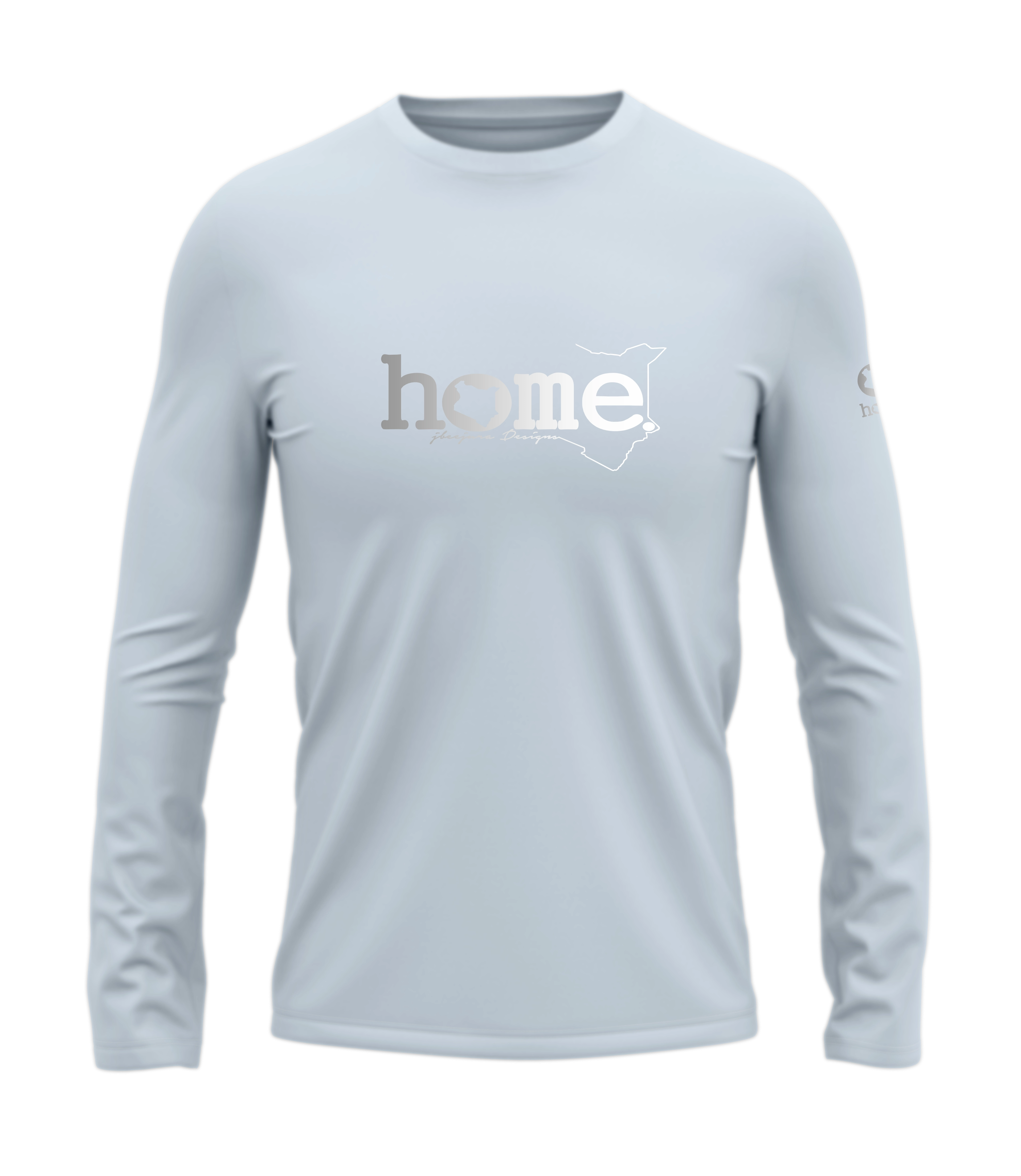 home_254 LONG-SLEEVED SKY-BLUE T-SHIRT WITH A SILVER CLASSIC WORDS PRINT – COTTON PLUS FABRIC
