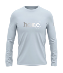 home_254 LONG-SLEEVED SKY-BLUE T-SHIRT WITH A SILVER CLASSIC WORDS PRINT – COTTON PLUS FABRIC