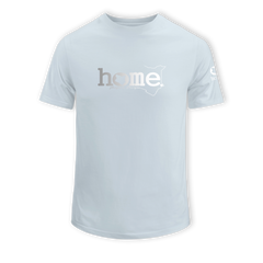 home_254 SHORT-SLEEVED SKY-BLUE T-SHIRT WITH A SILVER CLASSIC WORDS PRINT – COTTON PLUS FABRIC