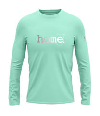 home_254 LONG-SLEEVED TURQUOISE GREEN T-SHIRT WITH A SILVER CLASSIC WORDS PRINT – COTTON PLUS FABRIC