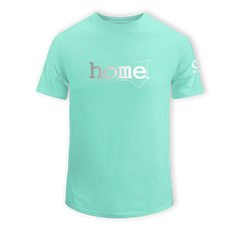 home_254 KIDS SHORT-SLEEVED TURQUOISE GREEN T-SHIRT WITH A SILVER CLASSIC WORDS PRINT – COTTON PLUS FABRIC
