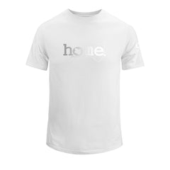 home_254 KIDS SHORT-SLEEVED WHITE T-SHIRT WITH A SILVER CLASSIC WORDS PRINT – COTTON PLUS FABRIC