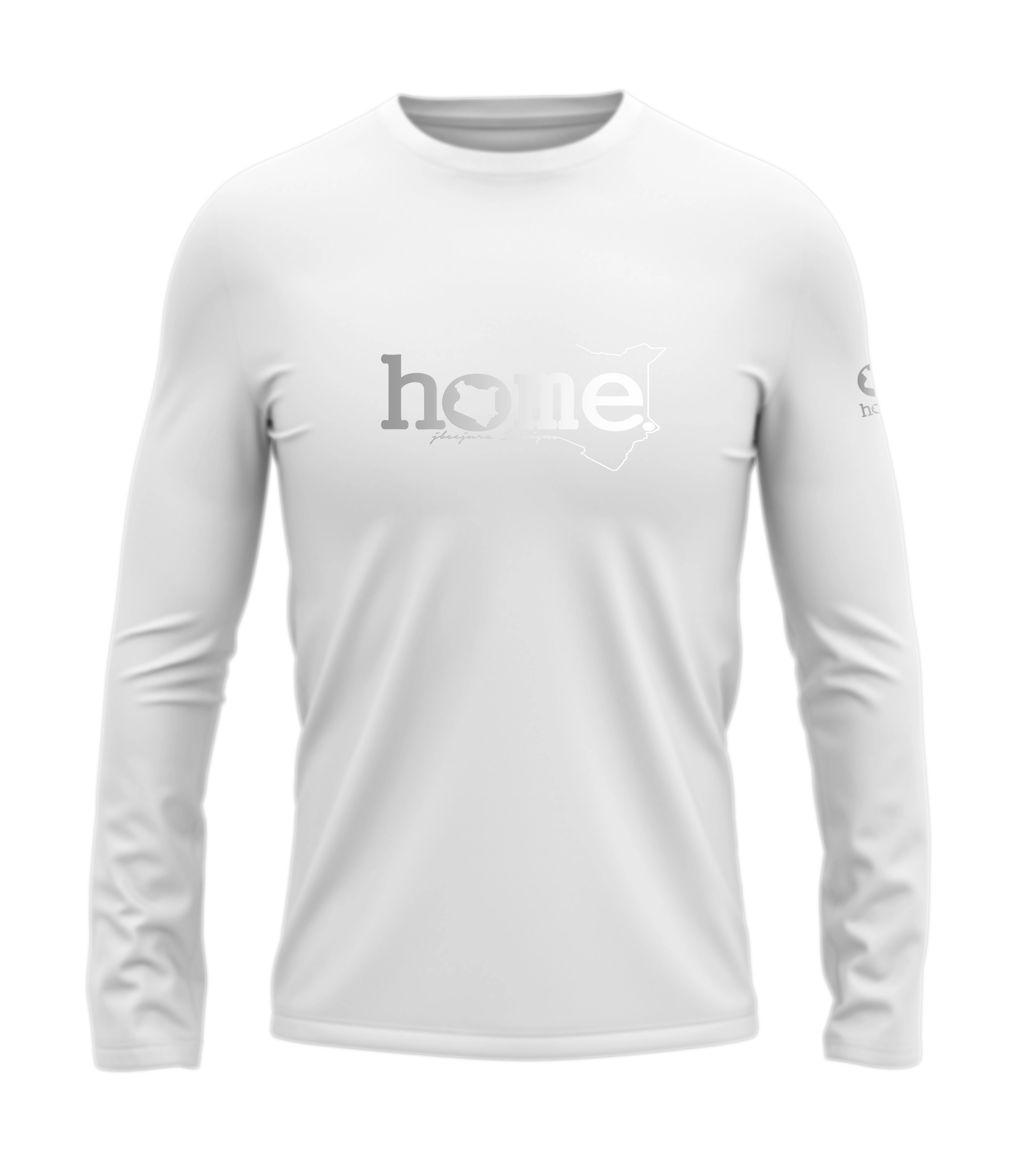home_254 LONG-SLEEVED WHITE T-SHIRT WITH A SILVER CLASSIC WORDS PRINT – COTTON PLUS FABRIC