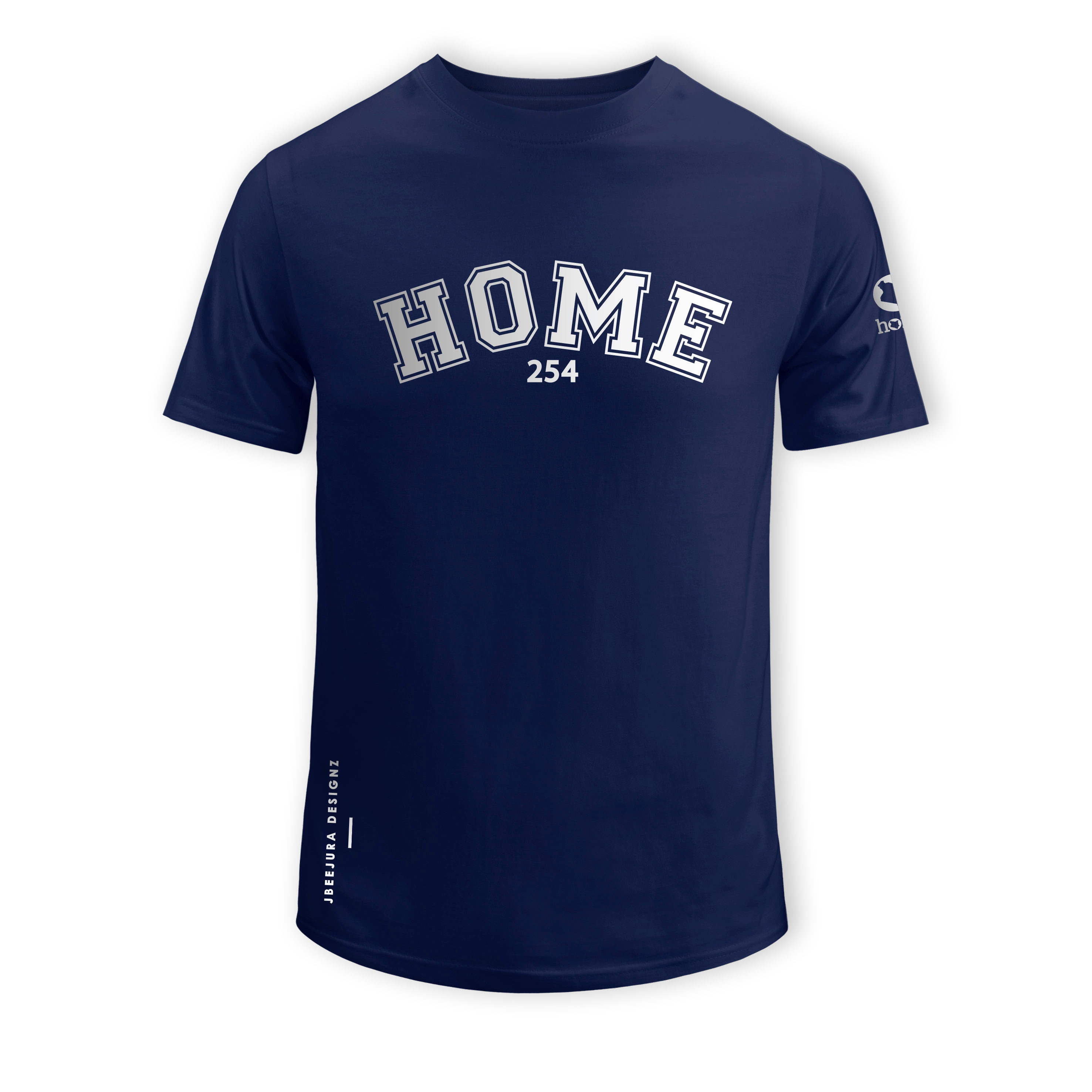 home_254 SHORT-SLEEVED NAVY BLUE T-SHIRT WITH A SILVER COLLEGE PRINT – COTTON PLUS FABRIC