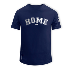 home_254 SHORT-SLEEVED NAVY BLUE T-SHIRT WITH A SILVER COLLEGE PRINT – COTTON PLUS FABRIC