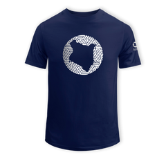 home_254 SHORT-SLEEVED NAVY BLUE T-SHIRT WITH A SILVER MAP PRINT – COTTON PLUS FABRIC