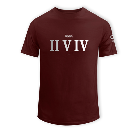 home_254 KIDS SHORT-SLEEVED MAROON T-SHIRT WITH A SILVER ROMAN NUMERALS PRINT – COTTON PLUS FABRIC