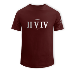 home_254 KIDS SHORT-SLEEVED MAROON T-SHIRT WITH A SILVER ROMAN NUMERALS PRINT – COTTON PLUS FABRIC
