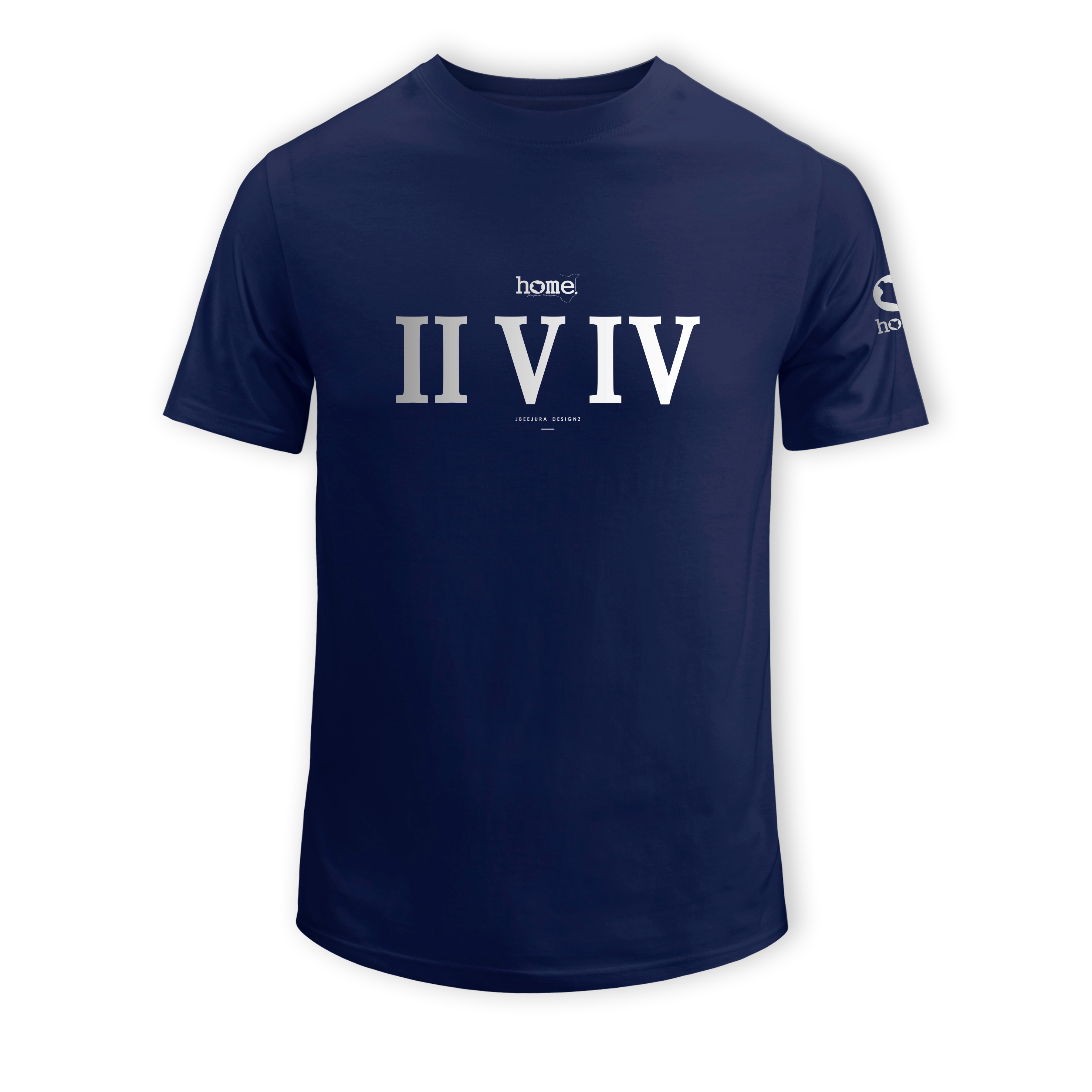 home_254 SHORT-SLEEVED NAVY BLUE T-SHIRT WITH A SILVER ROMAN NUMERALS PRINT – COTTON PLUS FABRIC