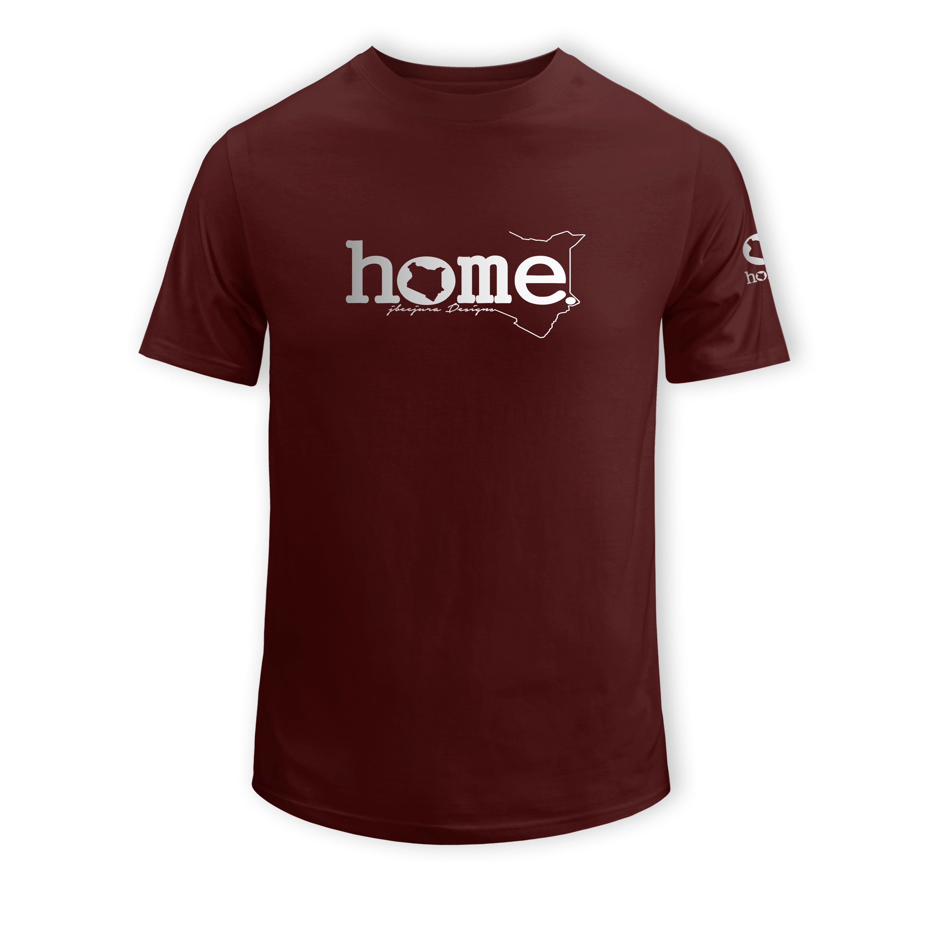 home_254 SHORT-SLEEVED MAROON T-SHIRT WITH A SILVER CLASSIC WORDS PRINT – COTTON PLUS FABRIC