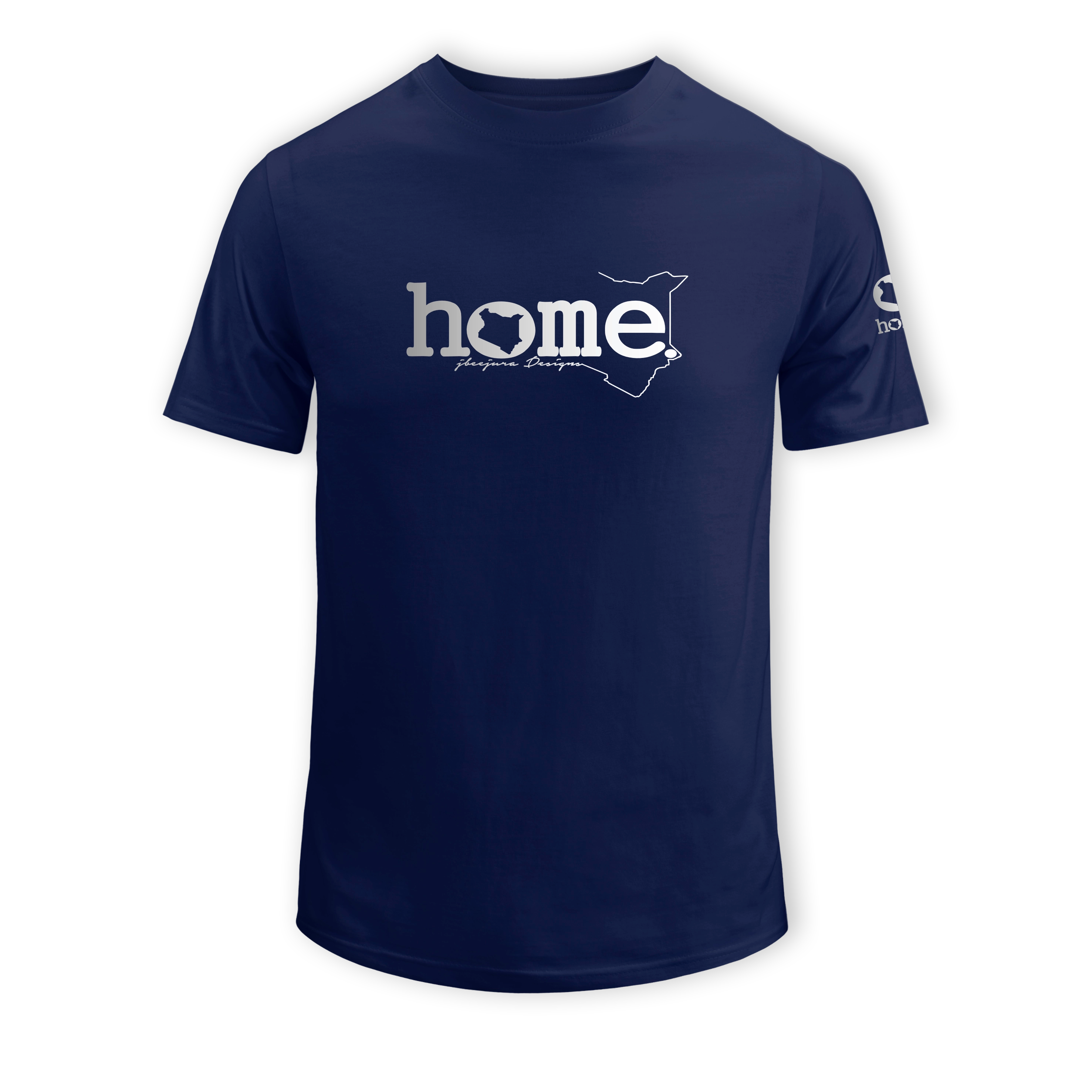 home_254 SHORT-SLEEVED NAVY BLUE T-SHIRT WITH A SILVER CLASSIC WORDS PRINT – COTTON PLUS FABRIC