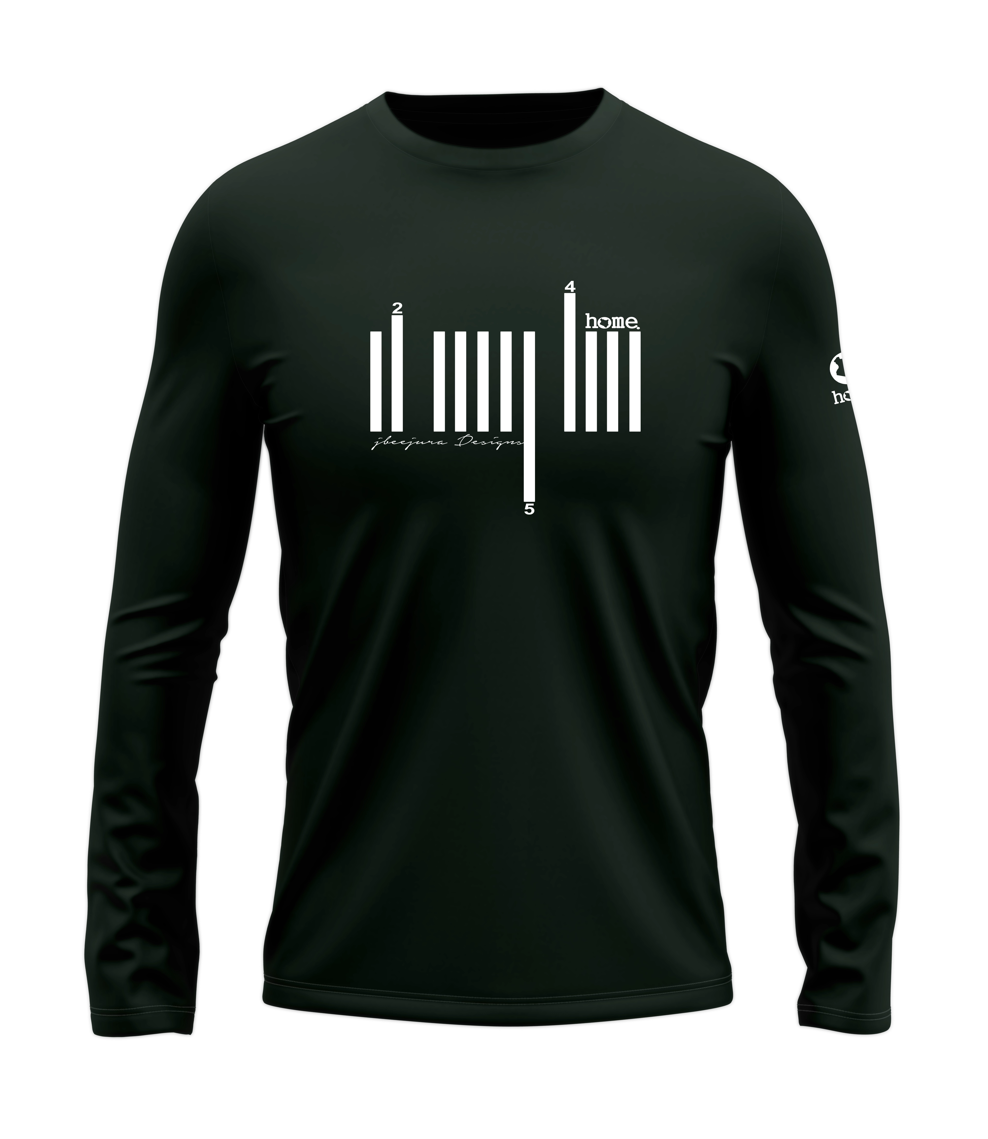 home_254 LONG-SLEEVED FOREST GREEN T-SHIRT WITH A WHITE BARS PRINT – COTTON PLUS FABRIC