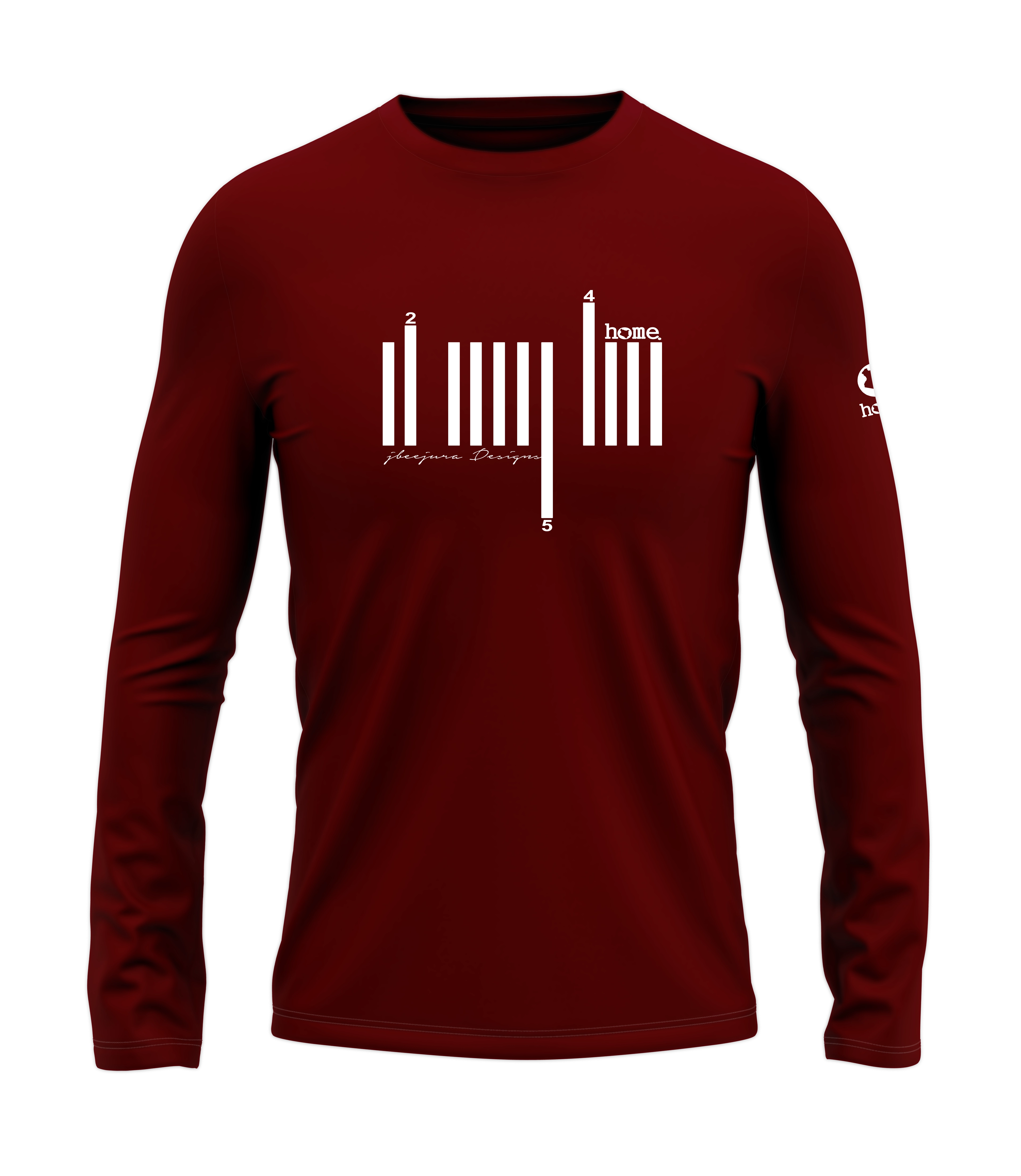 home_254 LONG-SLEEVED MAROON RED T-SHIRT WITH A WHITE BARS PRINT – COTTON PLUS FABRIC