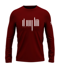 home_254 LONG-SLEEVED MAROON RED T-SHIRT WITH A WHITE BARS PRINT – COTTON PLUS FABRIC