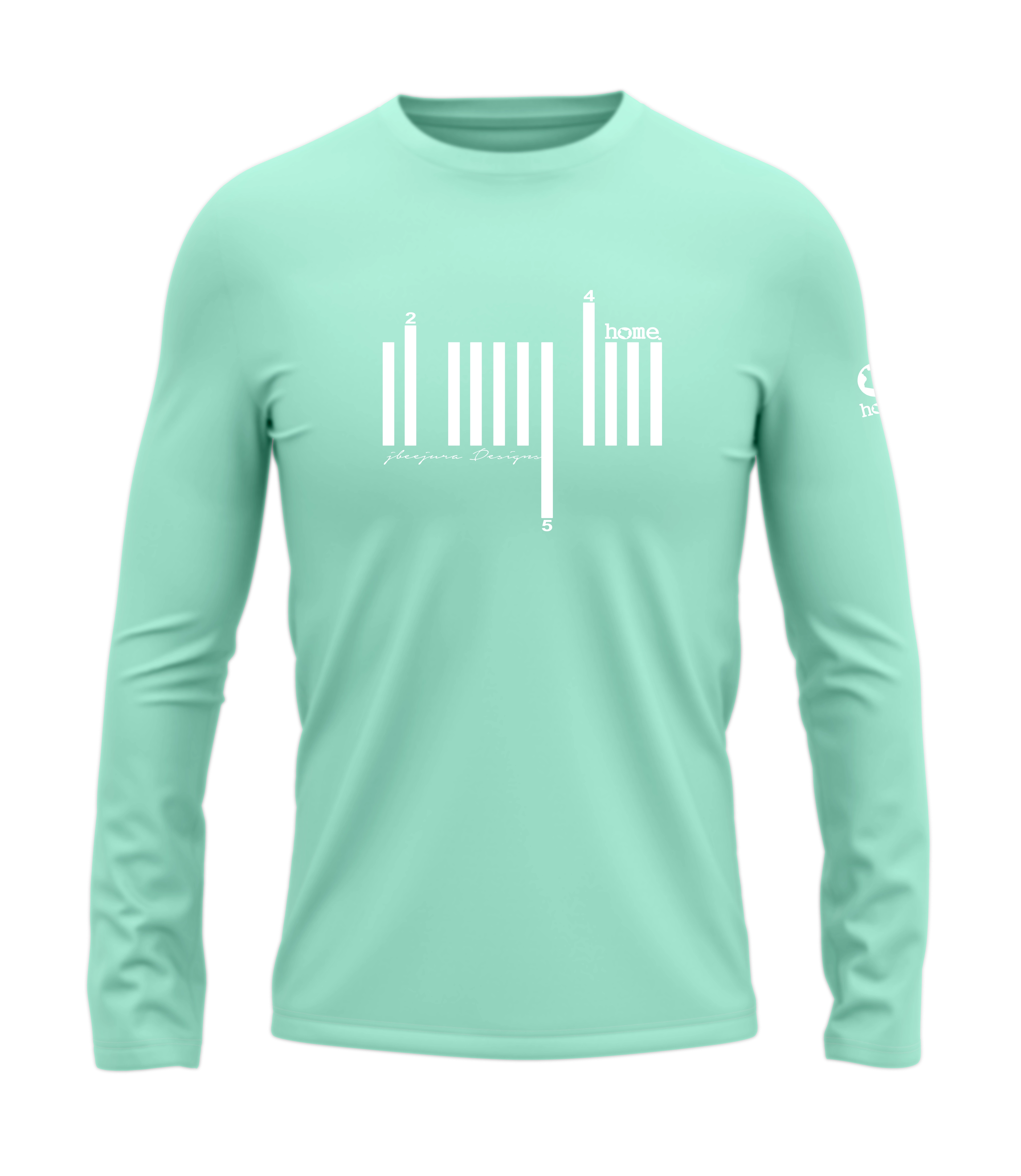 home_254 LONG-SLEEVED TURQUOISE GREEN T-SHIRT WITH A WHITE BARS PRINT – COTTON PLUS FABRIC