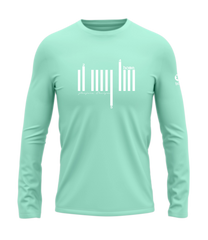home_254 LONG-SLEEVED TURQUOISE GREEN T-SHIRT WITH A WHITE BARS PRINT – COTTON PLUS FABRIC
