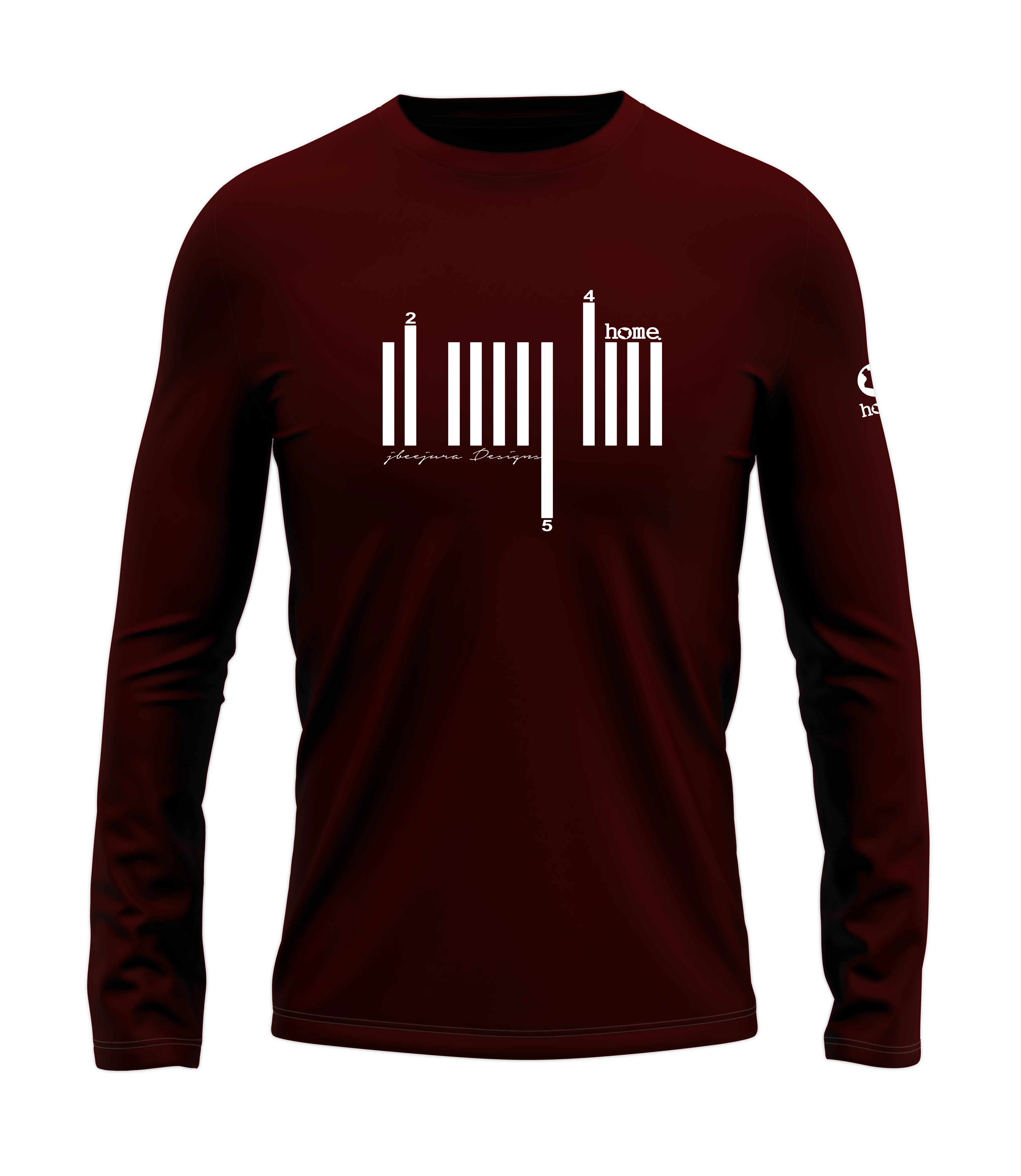 home_254 LONG-SLEEVED MAROON T-SHIRT WITH A WHITE BARS PRINT – COTTON PLUS FABRIC