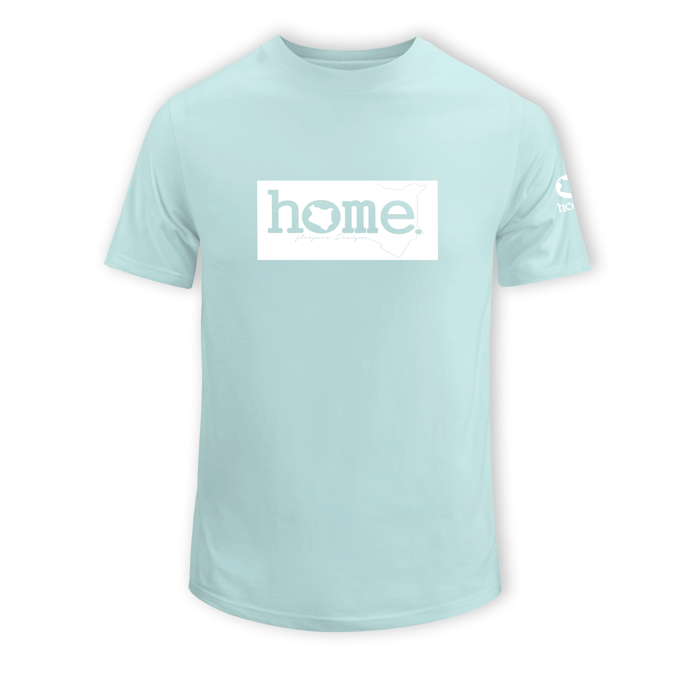home_254 SHORT-SLEEVED MISTY BLUE T-SHIRT WITH A WHITE CLASSIC PRINT – COTTON PLUS FABRIC