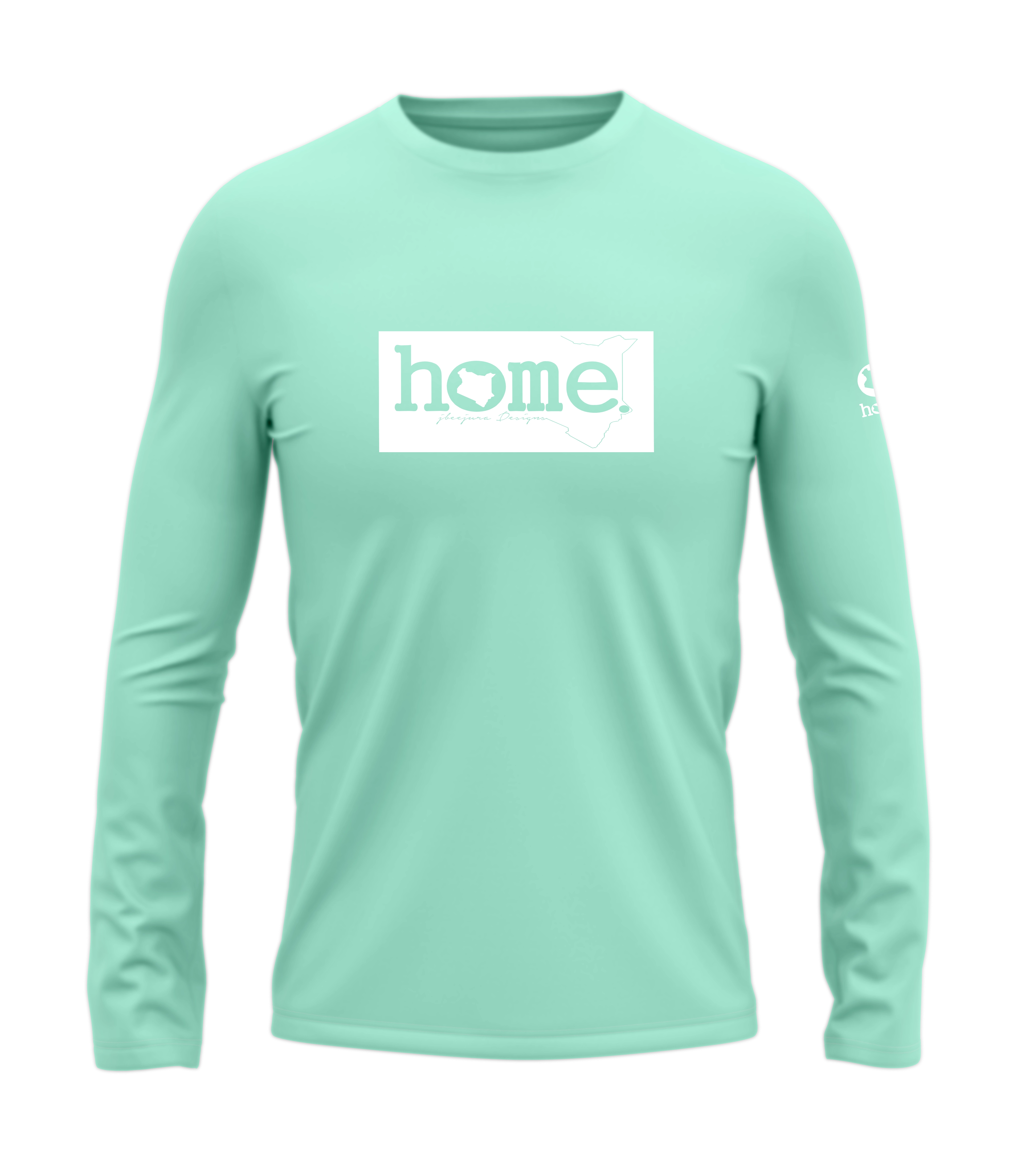 home_254 LONG-SLEEVED TURQUOISE GREEN T-SHIRT WITH A WHITE CLASSIC PRINT – COTTON PLUS FABRIC