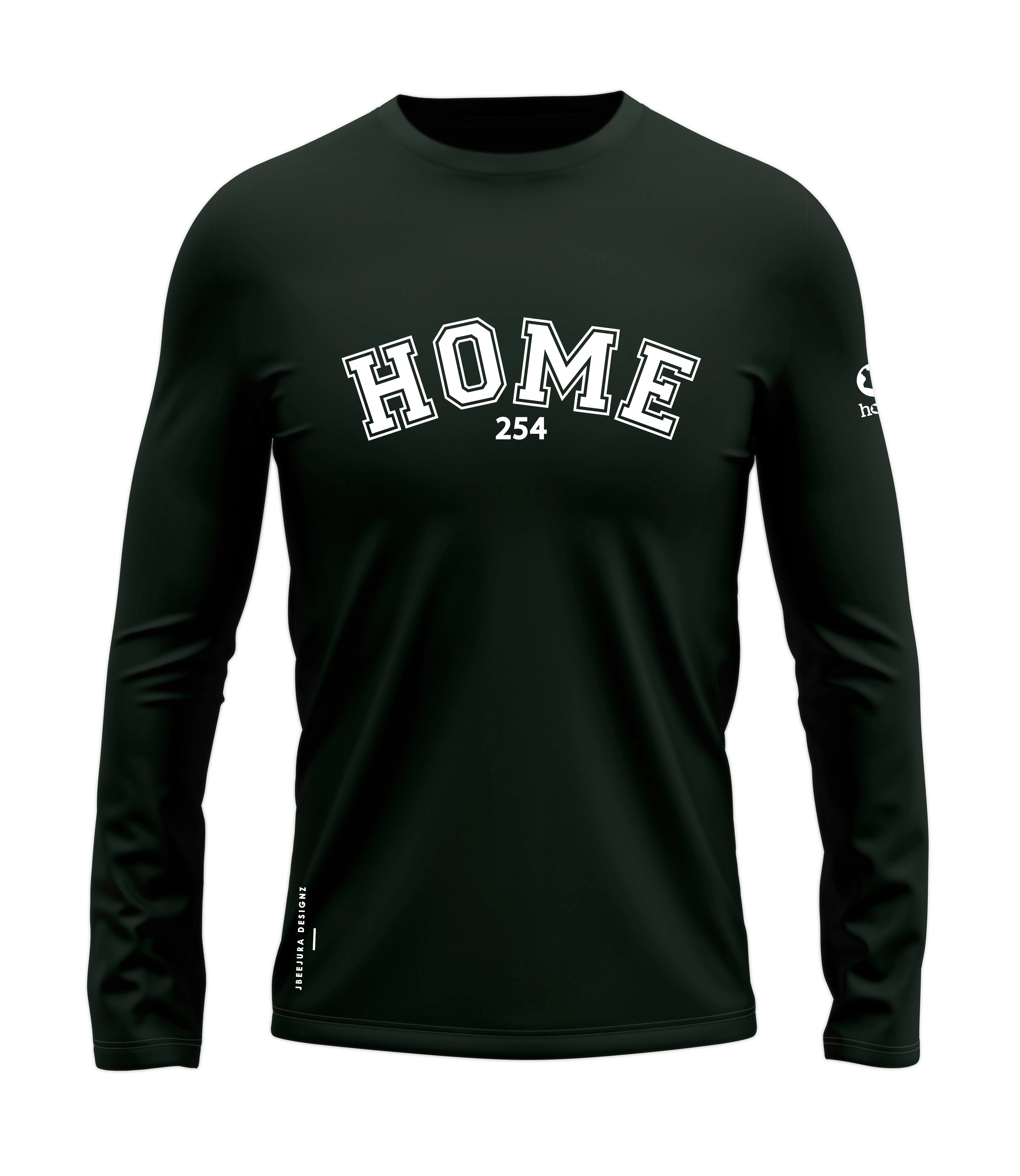 home_254 LONG-SLEEVED FOREST GREEN T-SHIRT WITH A WHITE COLLEGE PRINT – COTTON PLUS FABRIC